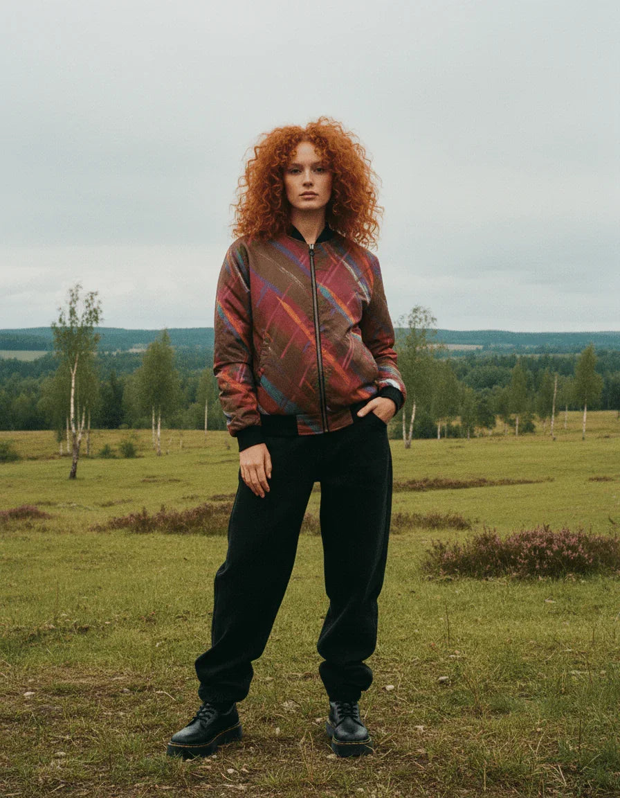 Red Tartan Warm Women's Bomber Jacket - Lana Art Sweden