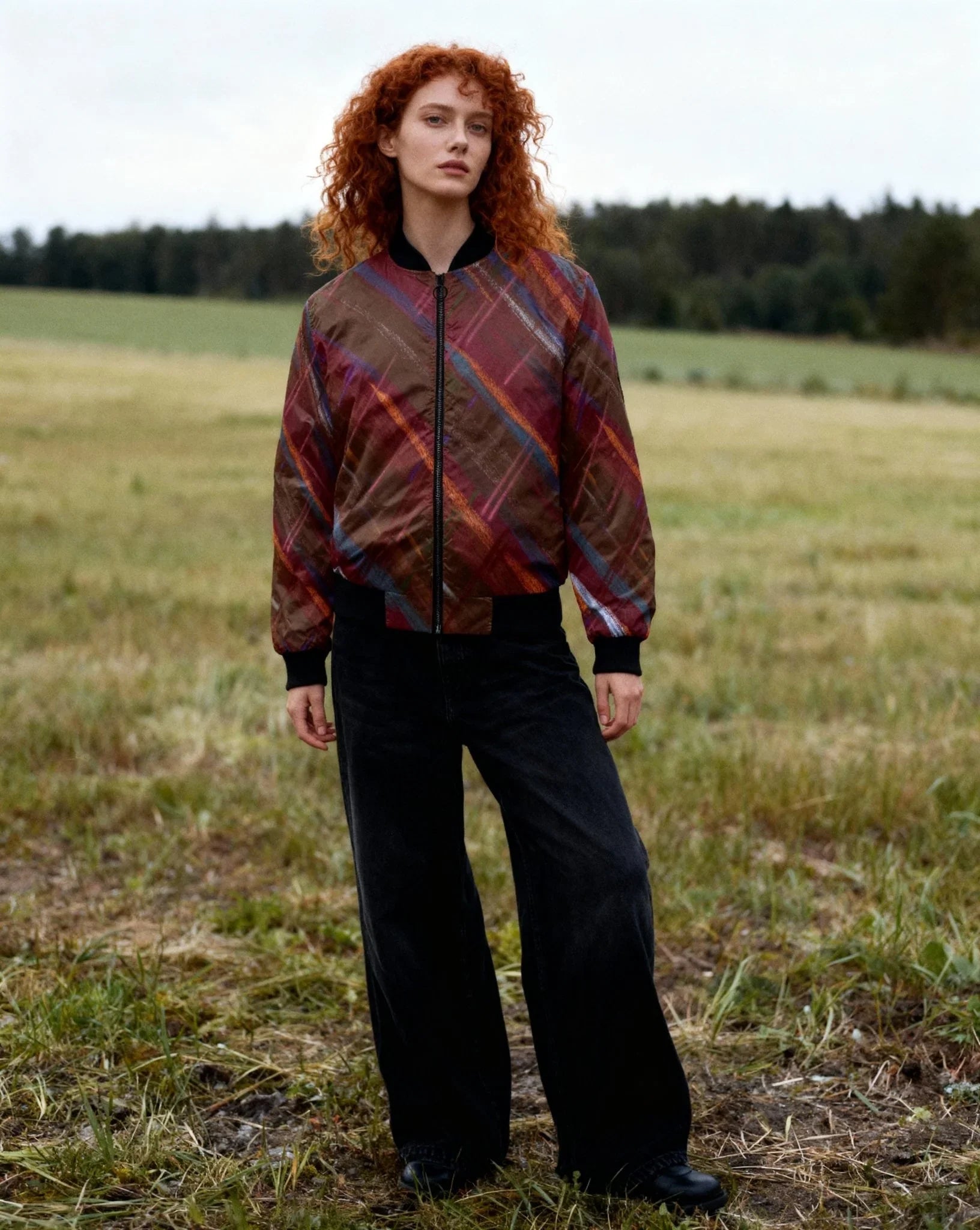 Red Tartan Warm Women's Bomber Jacket - Lana Art Sweden