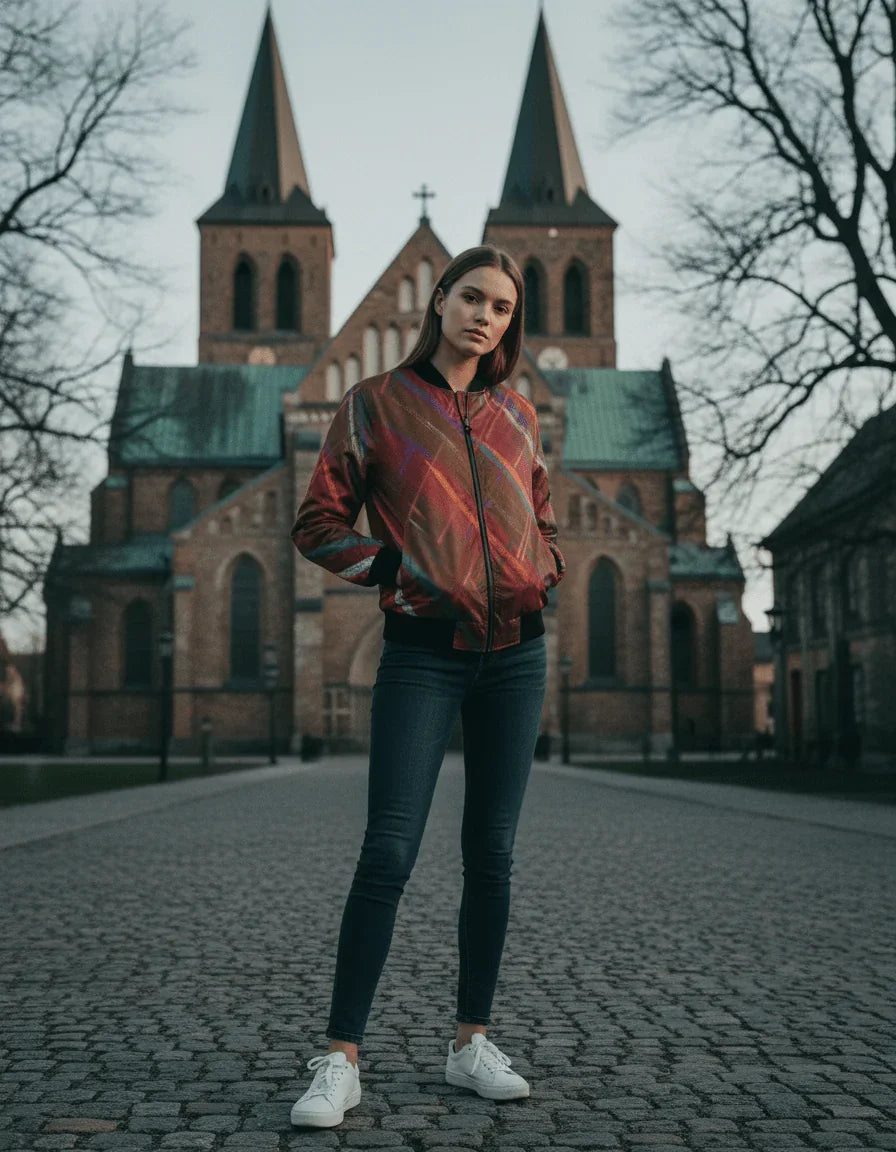 Red Tartan Warm Women's Bomber Jacket - Lana Art Sweden