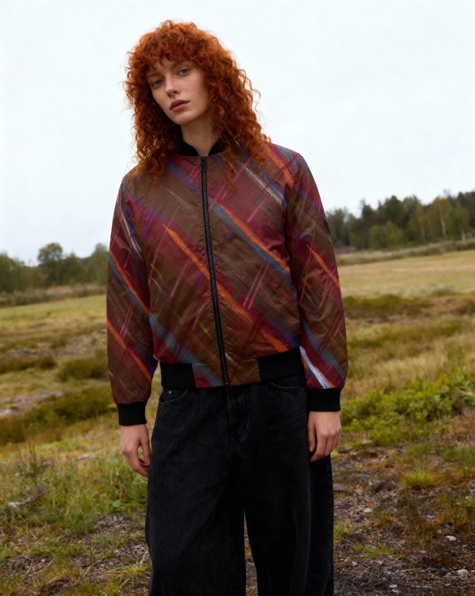 Red Tartan Warm Women's Bomber Jacket - Lana Art Sweden