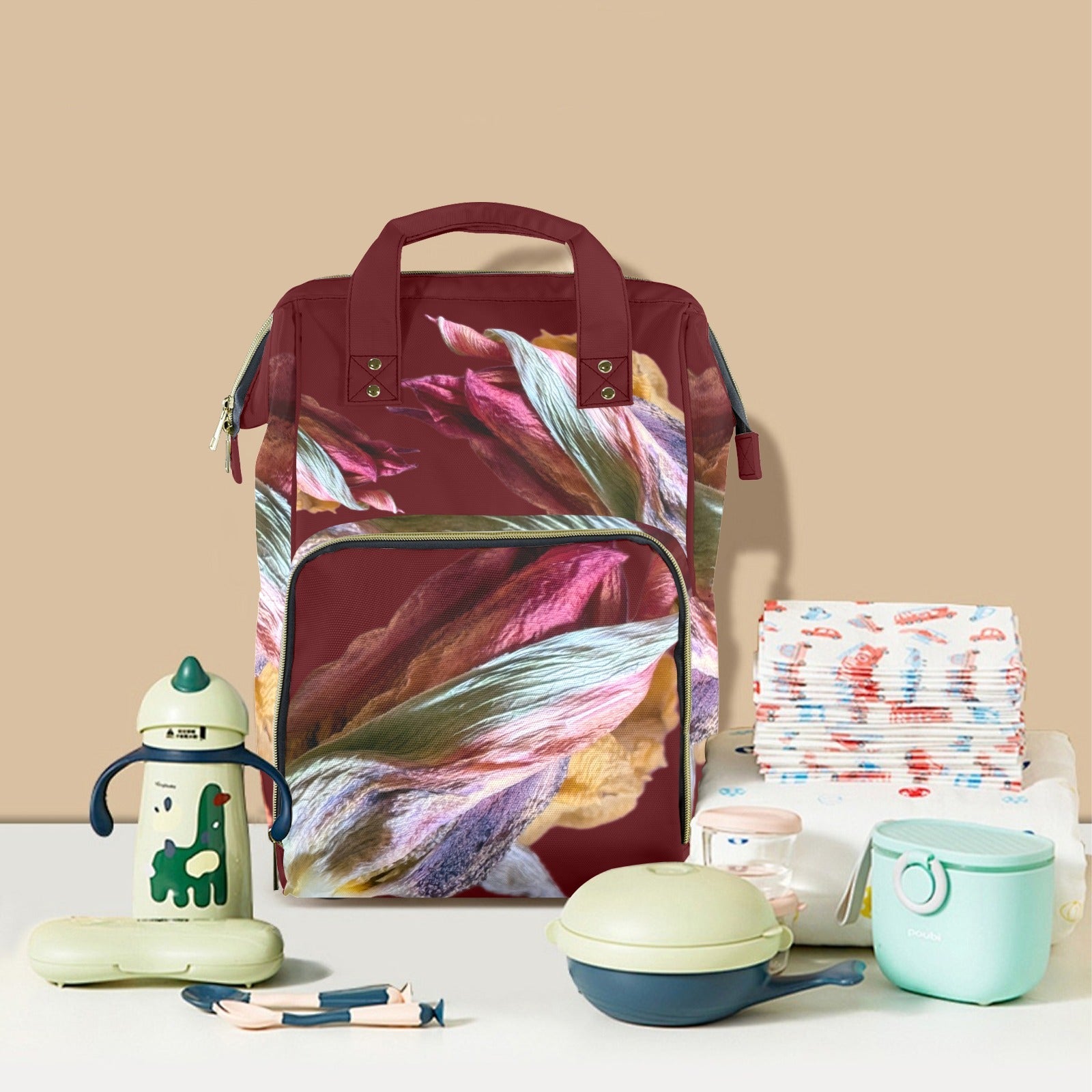 Red Tulip Twist Cherry Multi - Function Travel Diaper Bag - Large - Lana Art Sweden