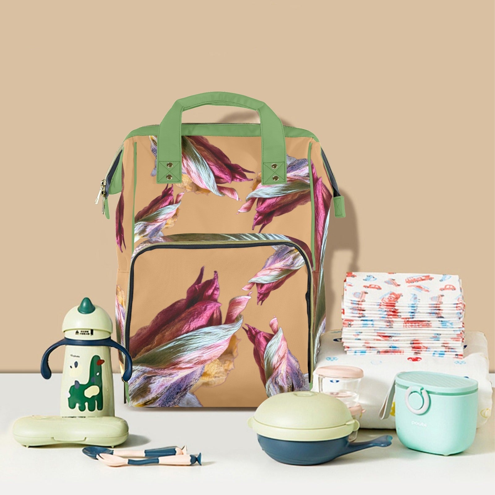 Red Tulip Twist Gold Multi - Function Travel Diaper Bag - Large - Lana Art Sweden