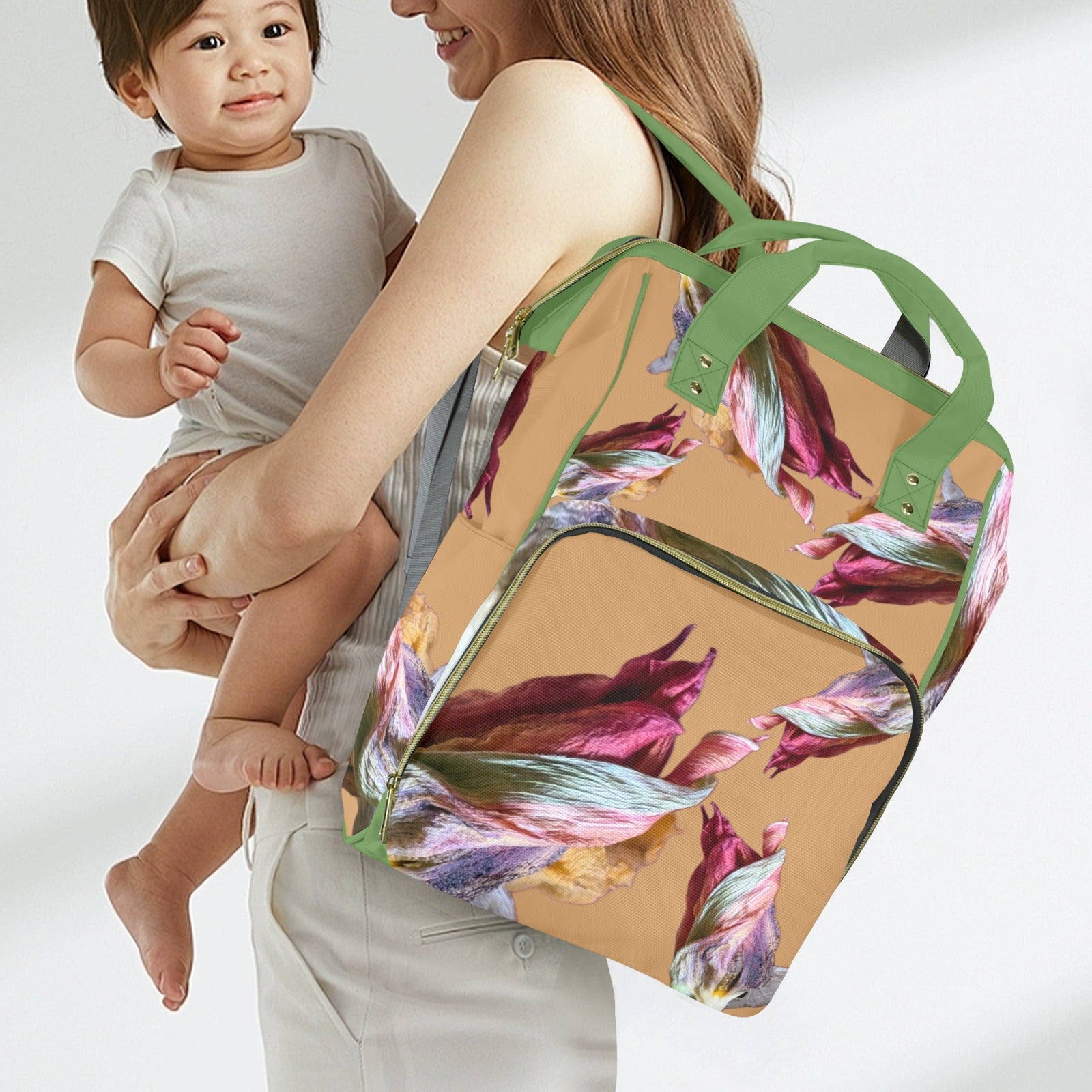 Red Tulip Twist Gold Multi - Function Travel Diaper Bag - Large - Lana Art Sweden