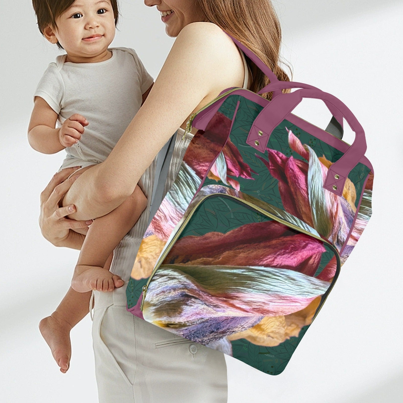 Red Tulip Twist Large Multi - Function Travel Diaper Bag - Lana Art Sweden