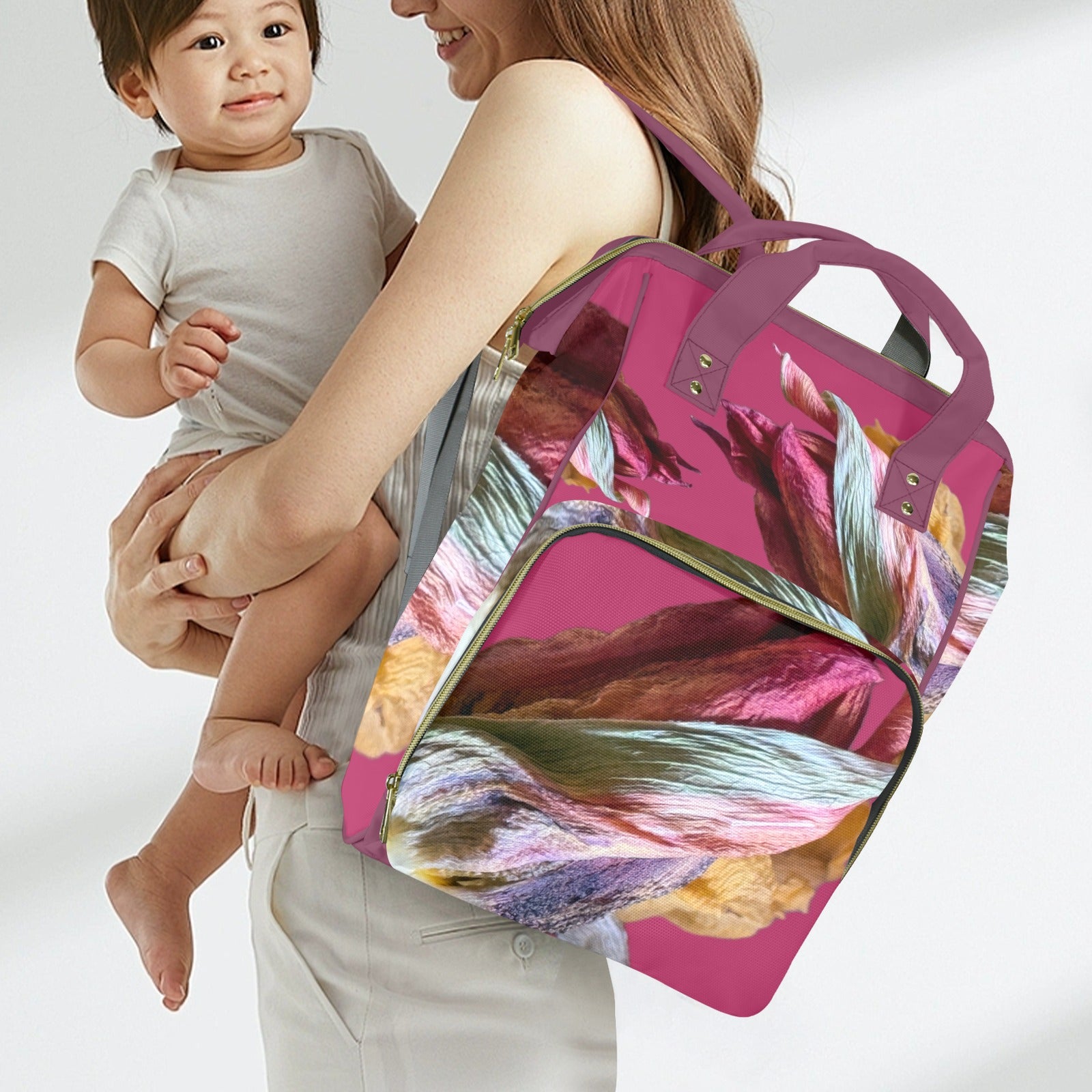 Red Tulip Twist Magenta Large Multi - Function Travel Diaper Bag - Lana Art Sweden
