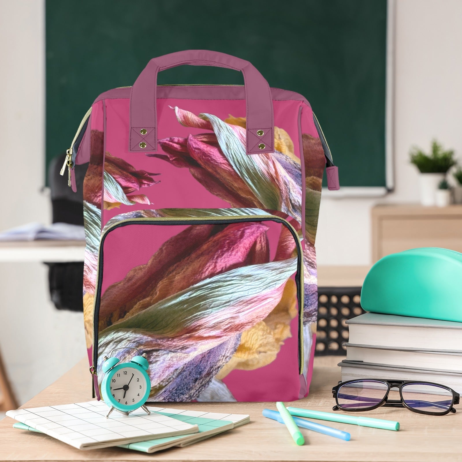 Red Tulip Twist Magenta Large Multi - Function Travel Diaper Bag - Lana Art Sweden