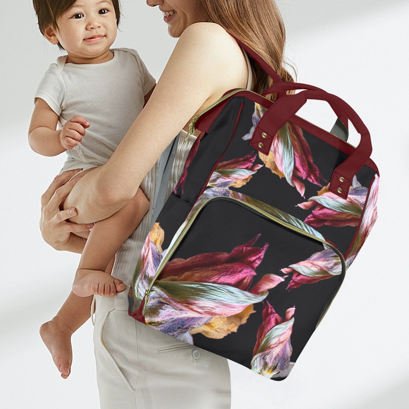 Red Tulip Twist Noir Multi - Function Travel Diaper Bag - Large - Lana Art Sweden