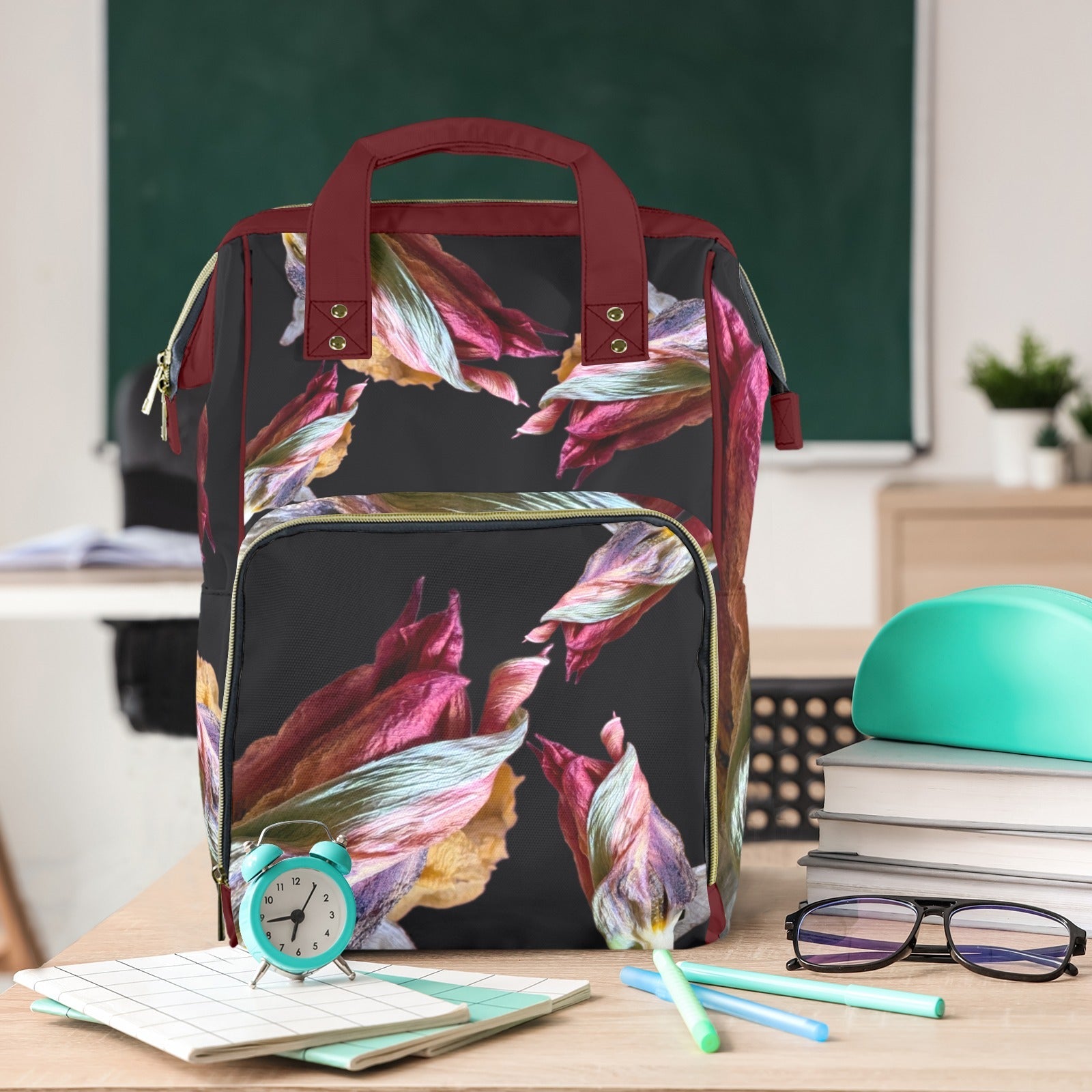 Red Tulip Twist Noir Multi - Function Travel Diaper Bag - Large - Lana Art Sweden