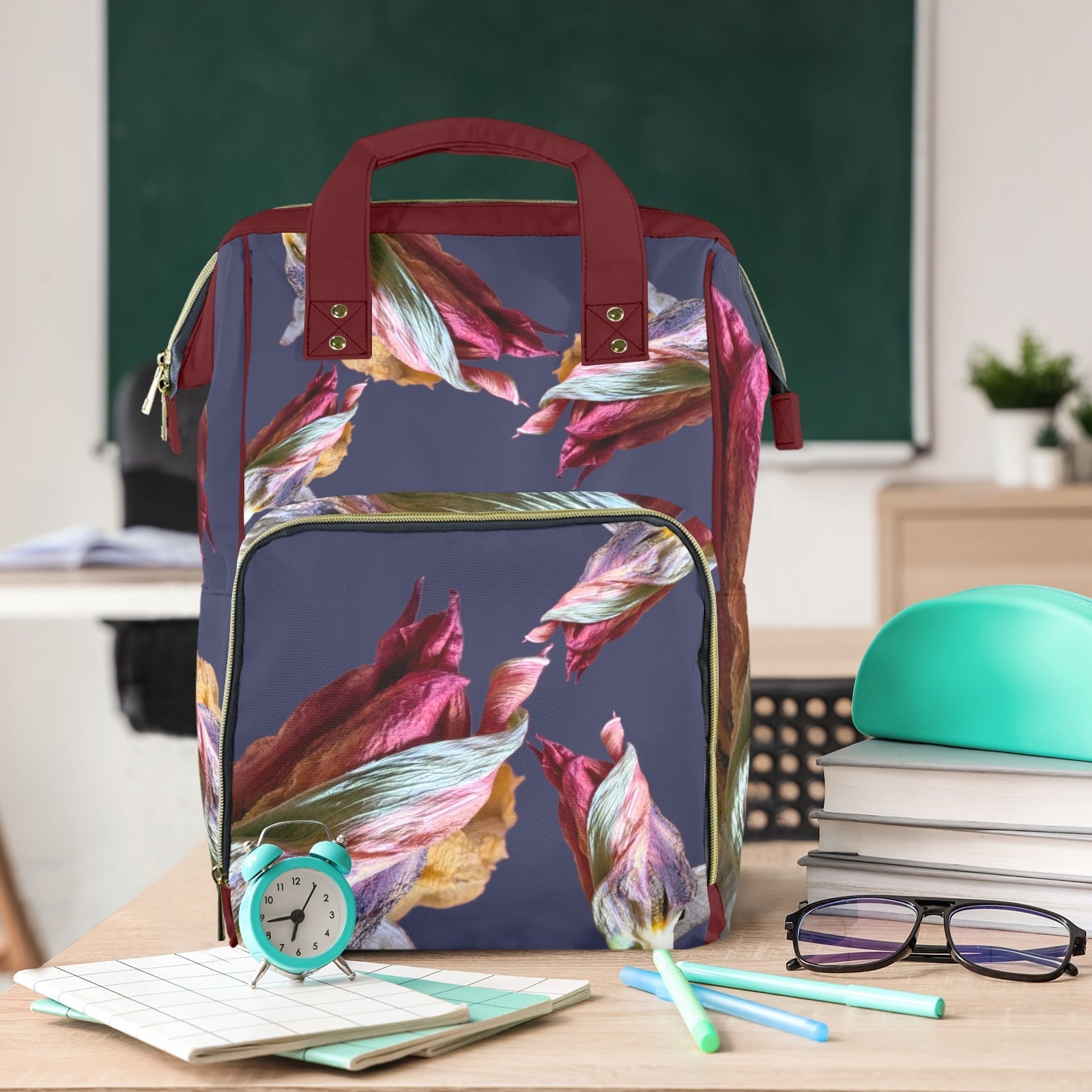 Red Tulip Twist Ocean Multi - Function Travel Diaper Bag - Large - Lana Art Sweden
