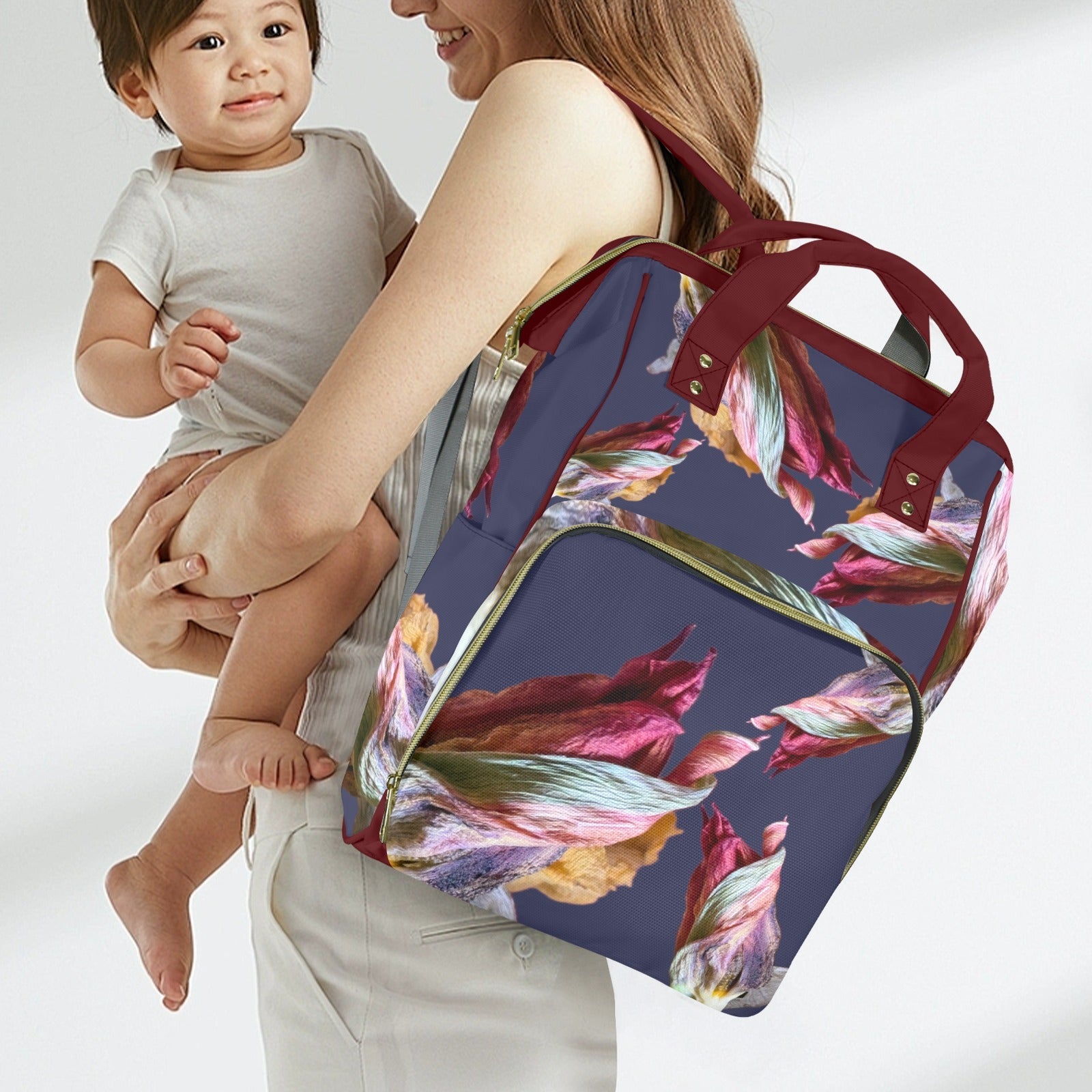 Red Tulip Twist Ocean Multi - Function Travel Diaper Bag - Large - Lana Art Sweden