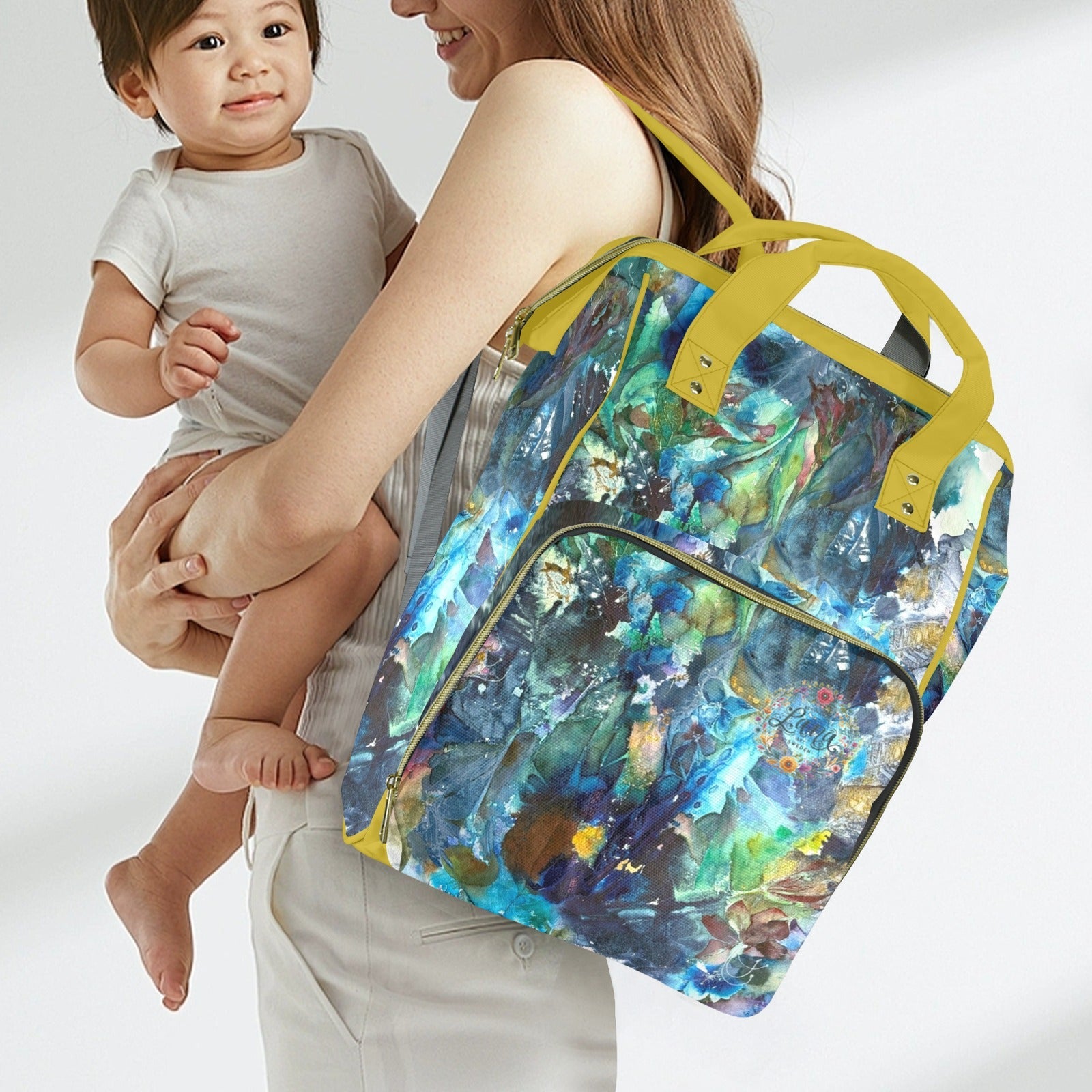 Rhapsody of Spring Mustard Multi - Function Travel Diaper Bag - Large - Lana Art Sweden