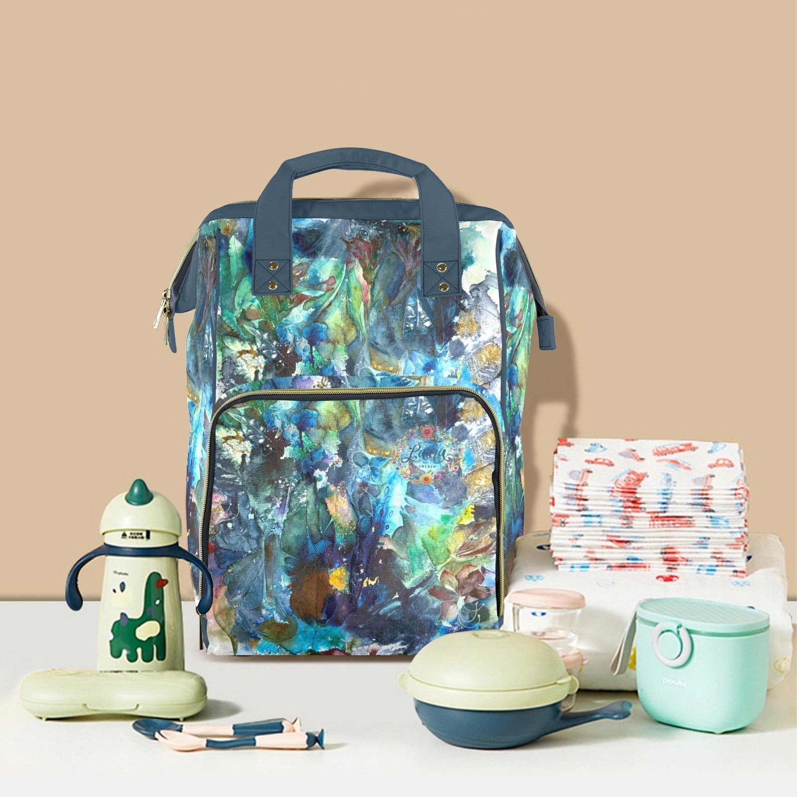 Rhapsody of Spring Sea Green Multi - Function Travel Diaper Bag - Large - Lana Art Sweden