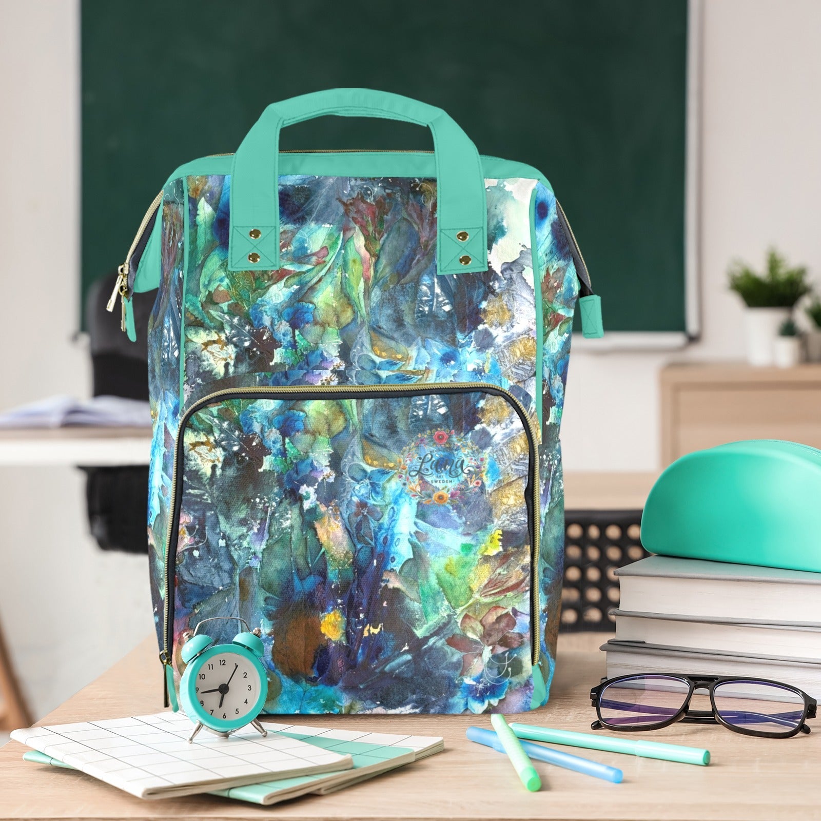 Rhapsody of Spring Turquoise Multi - Function Travel Diaper Bag - Large - Lana Art Sweden