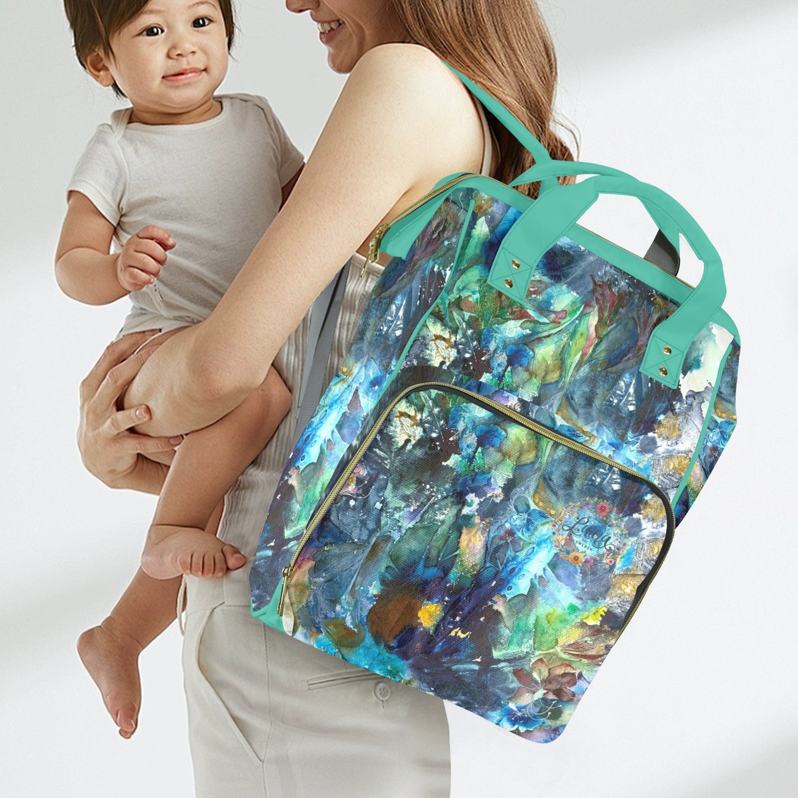 Rhapsody of Spring Turquoise Multi - Function Travel Diaper Bag - Large - Lana Art Sweden