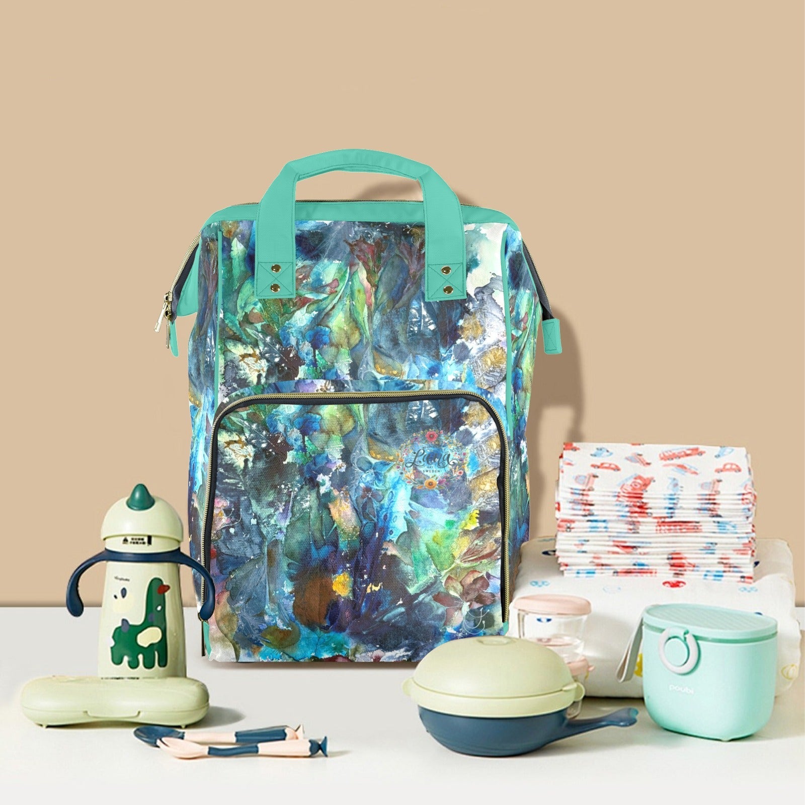 Rhapsody of Spring Turquoise Multi - Function Travel Diaper Bag - Large - Lana Art Sweden