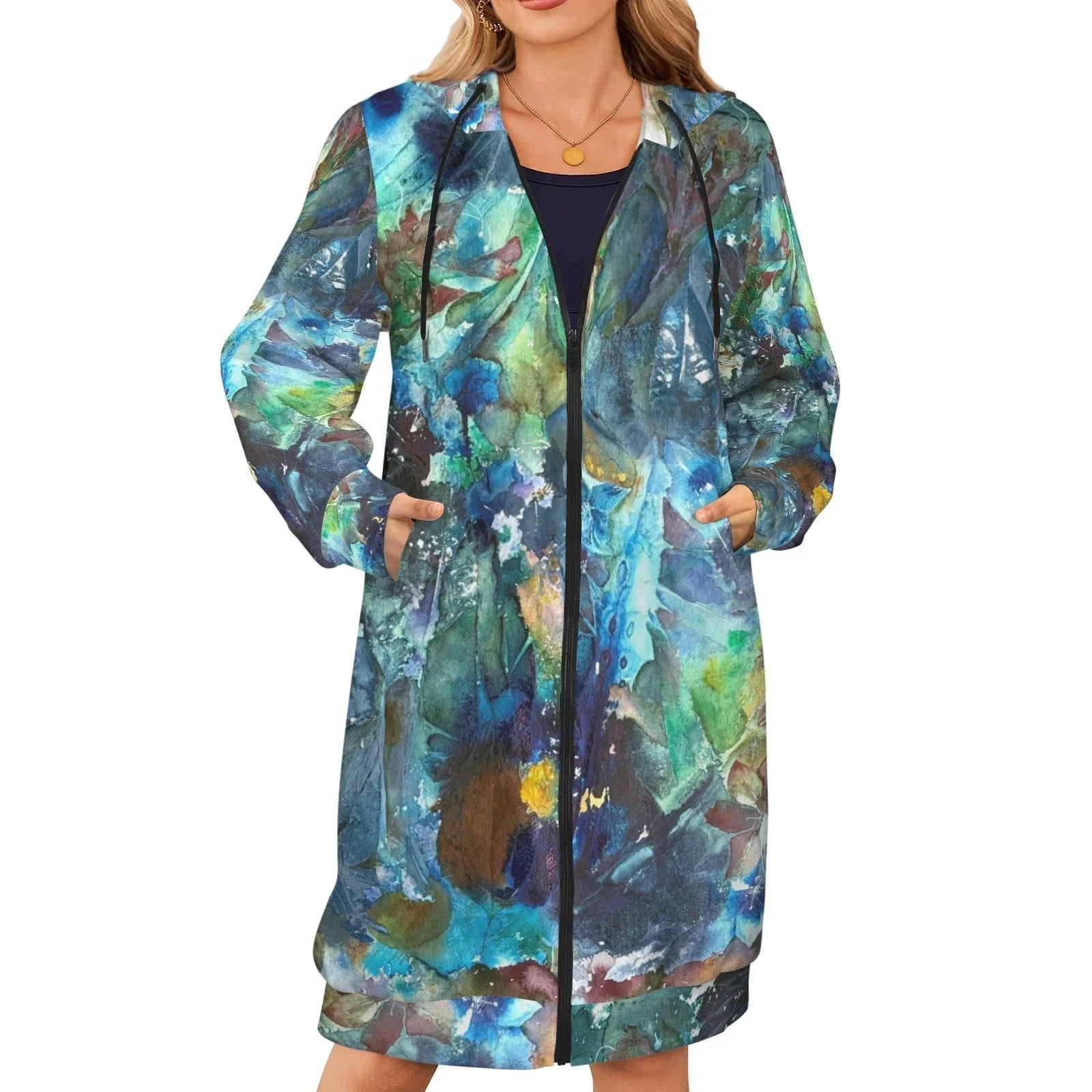 Rhapsody of Spring Women's Long Hooded Jacket - Lana Art Sweden