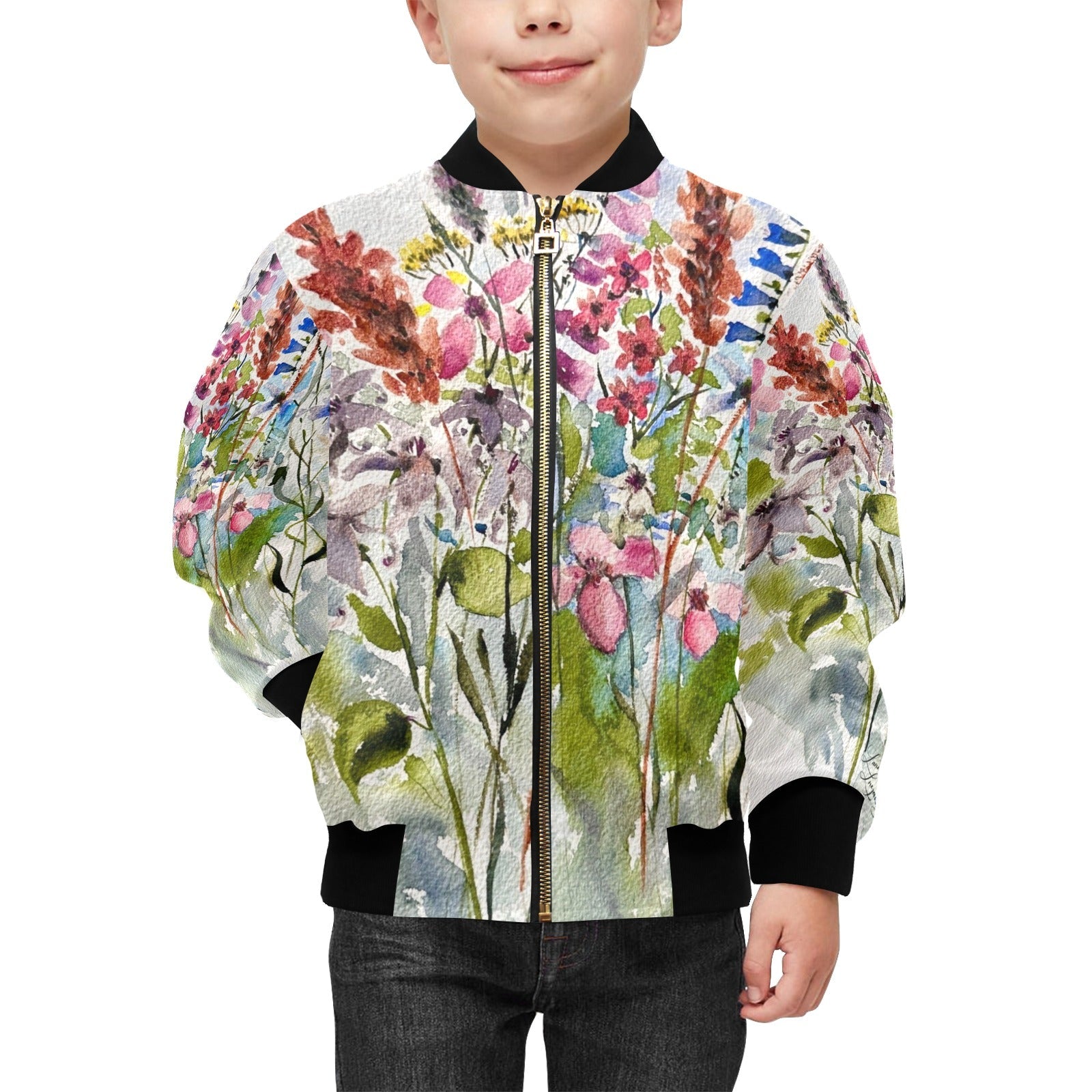 Shaggy Blooms Kids' Bomber Jacket with Pockets (Model H40) - Lana Art Sweden