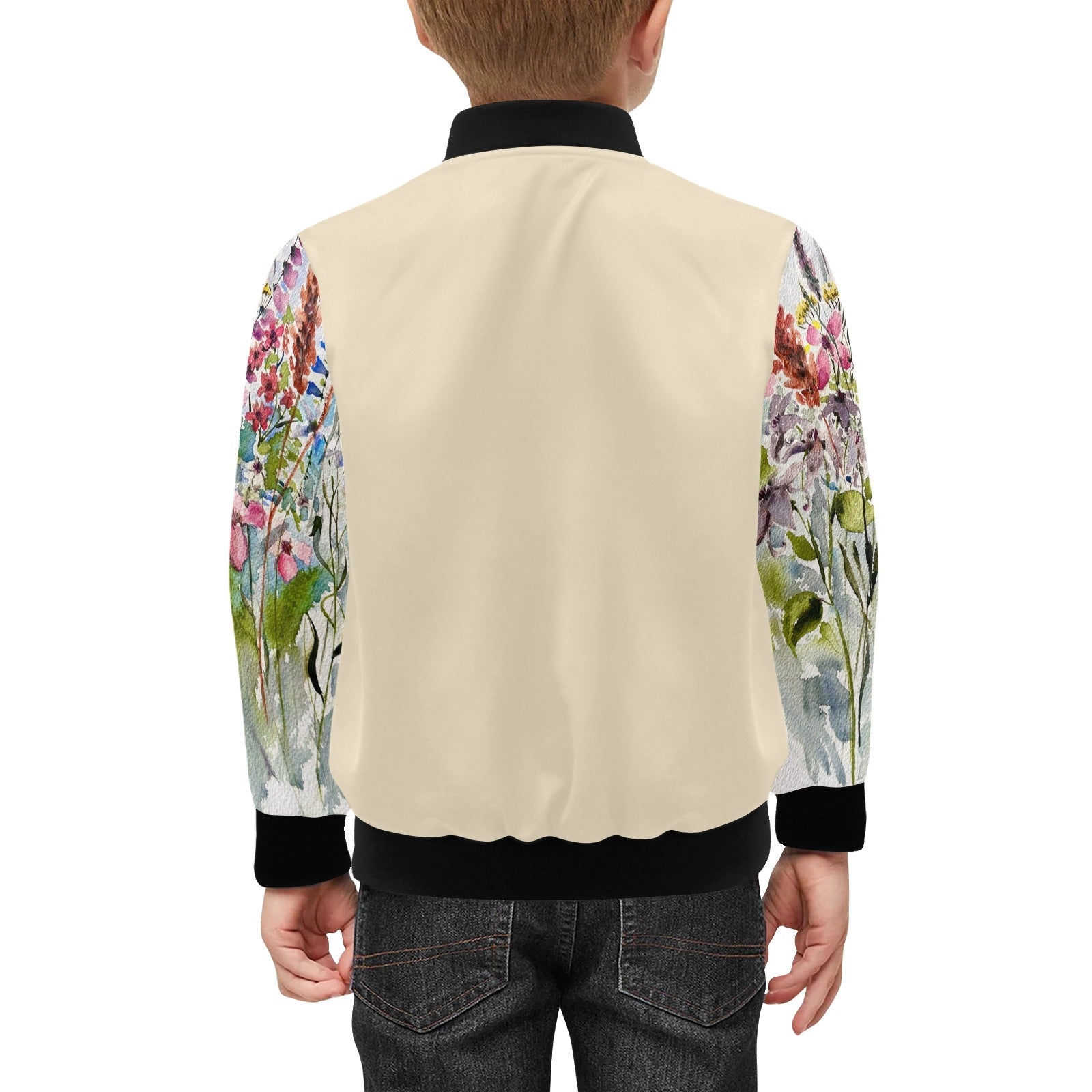 Shaggy Blooms Mocha Kids' Bomber Jacket with Pockets (Model H40) - Lana Art Sweden
