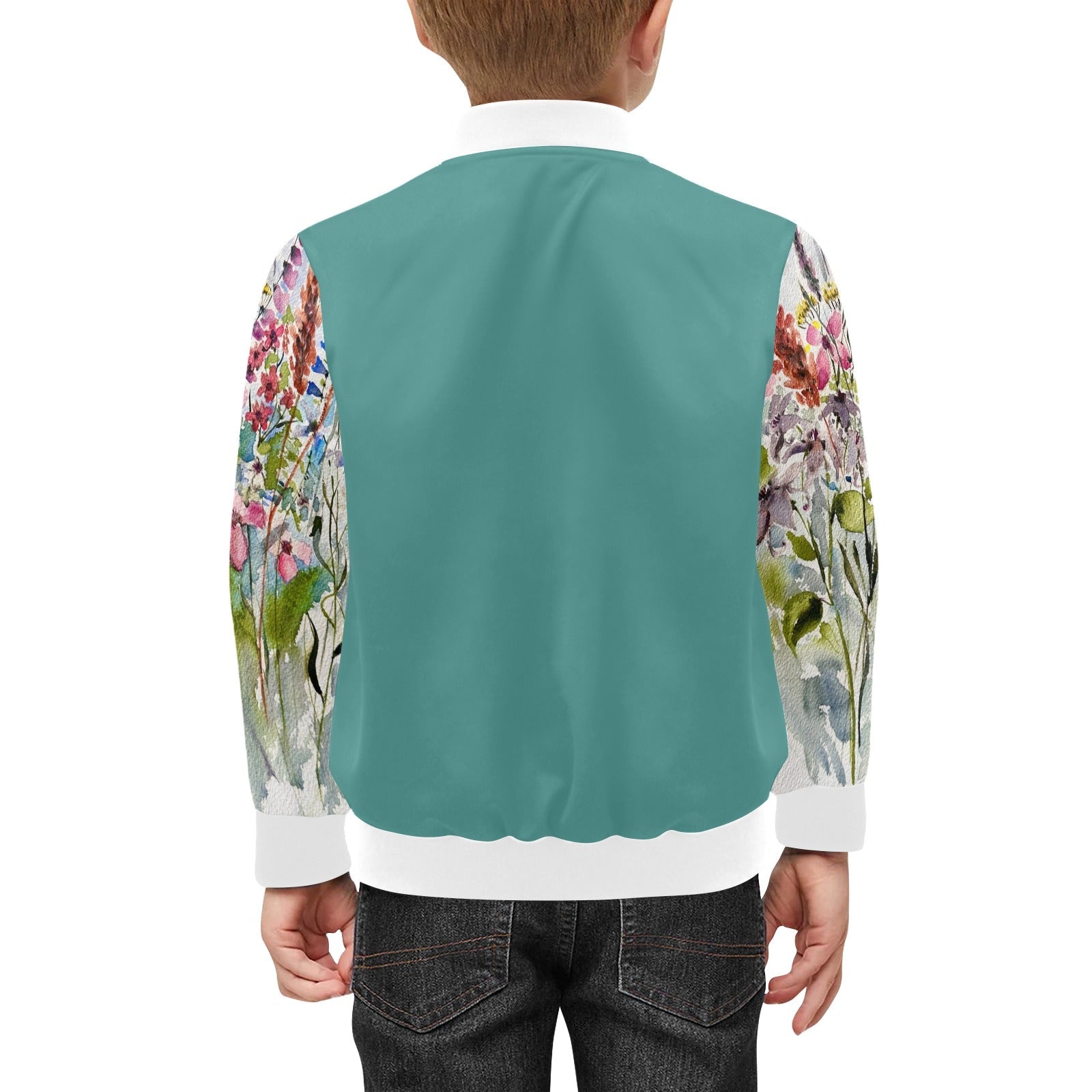 Shaggy Blooms Teal Kids' Bomber Jacket with Pockets (Model H40) - Lana Art Sweden