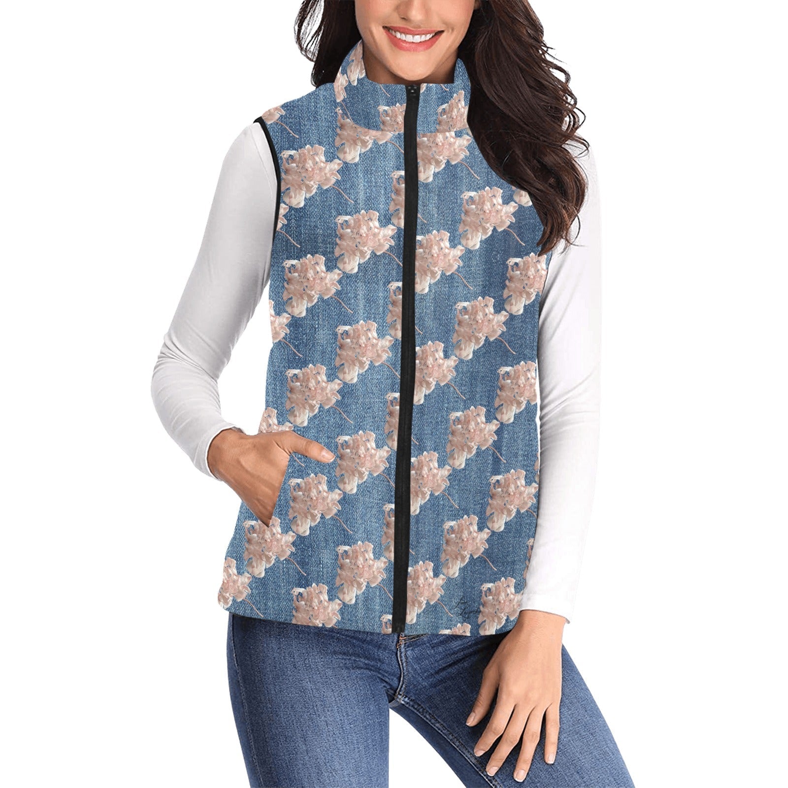 Shaggy Tulip Denim Women's Padded Vest - Lana Art Sweden