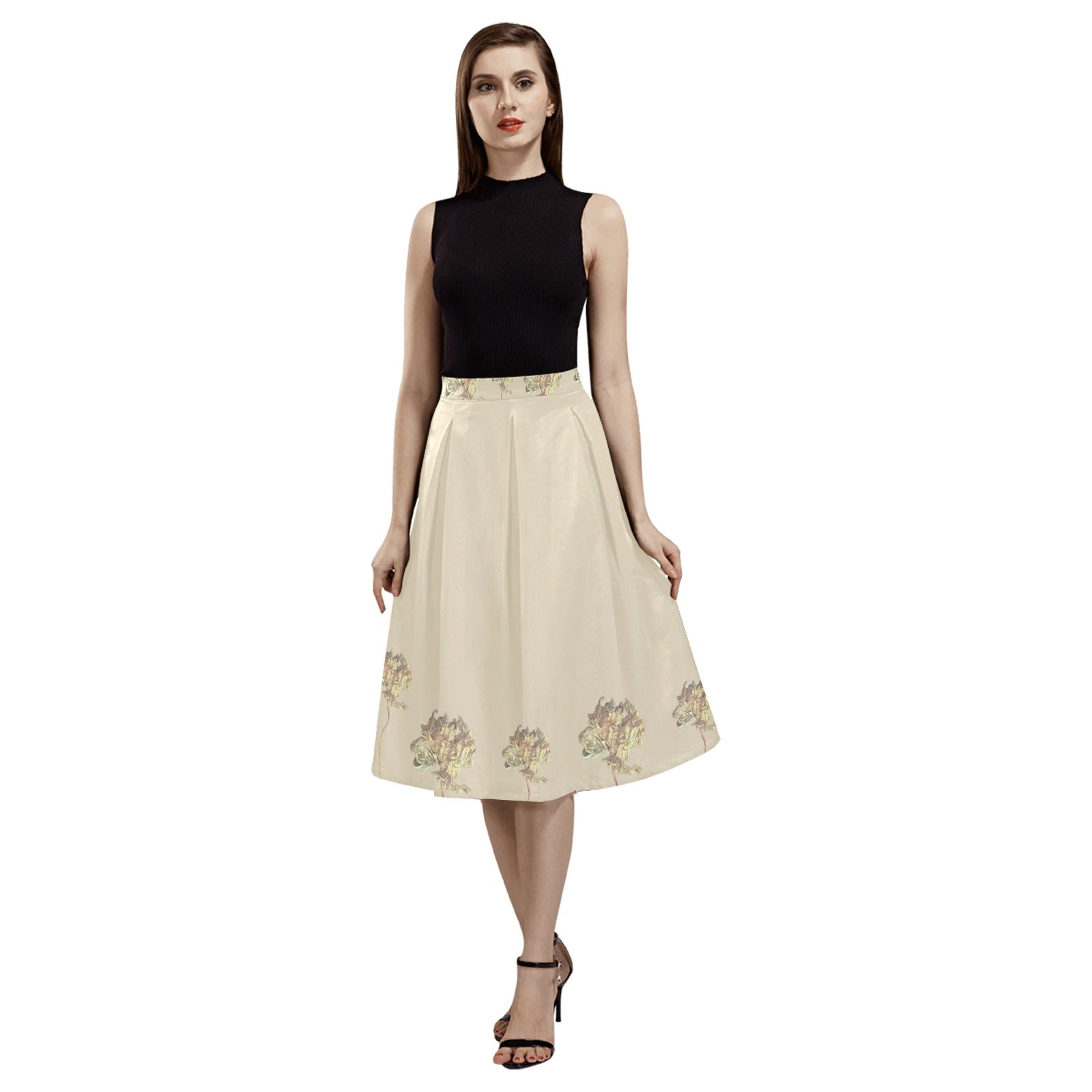 Single Tulip Almond Milk Mnemosyne Women's Crepe Skirt - Lana Art Sweden