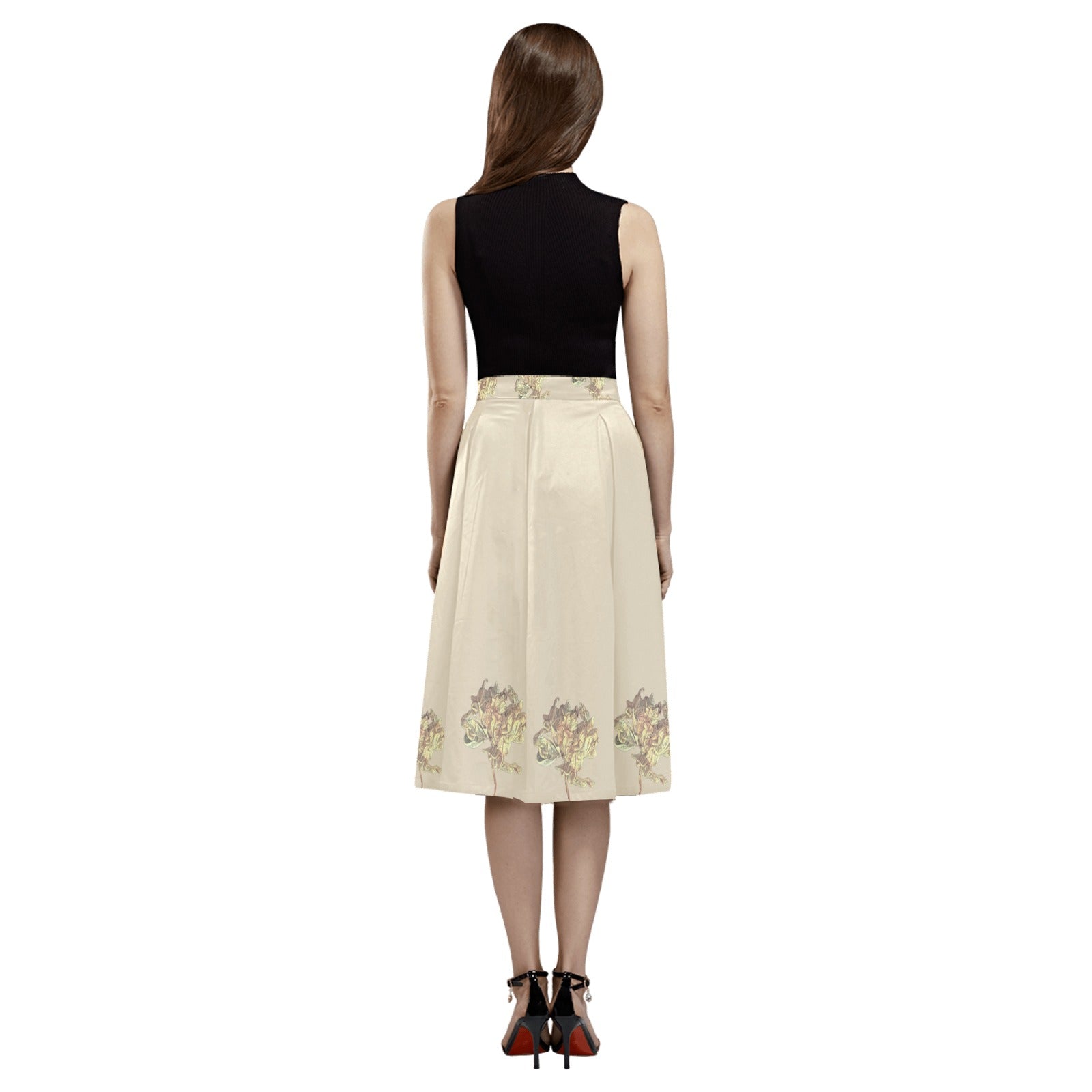 Single Tulip Almond Milk Mnemosyne Women's Crepe Skirt - Lana Art Sweden