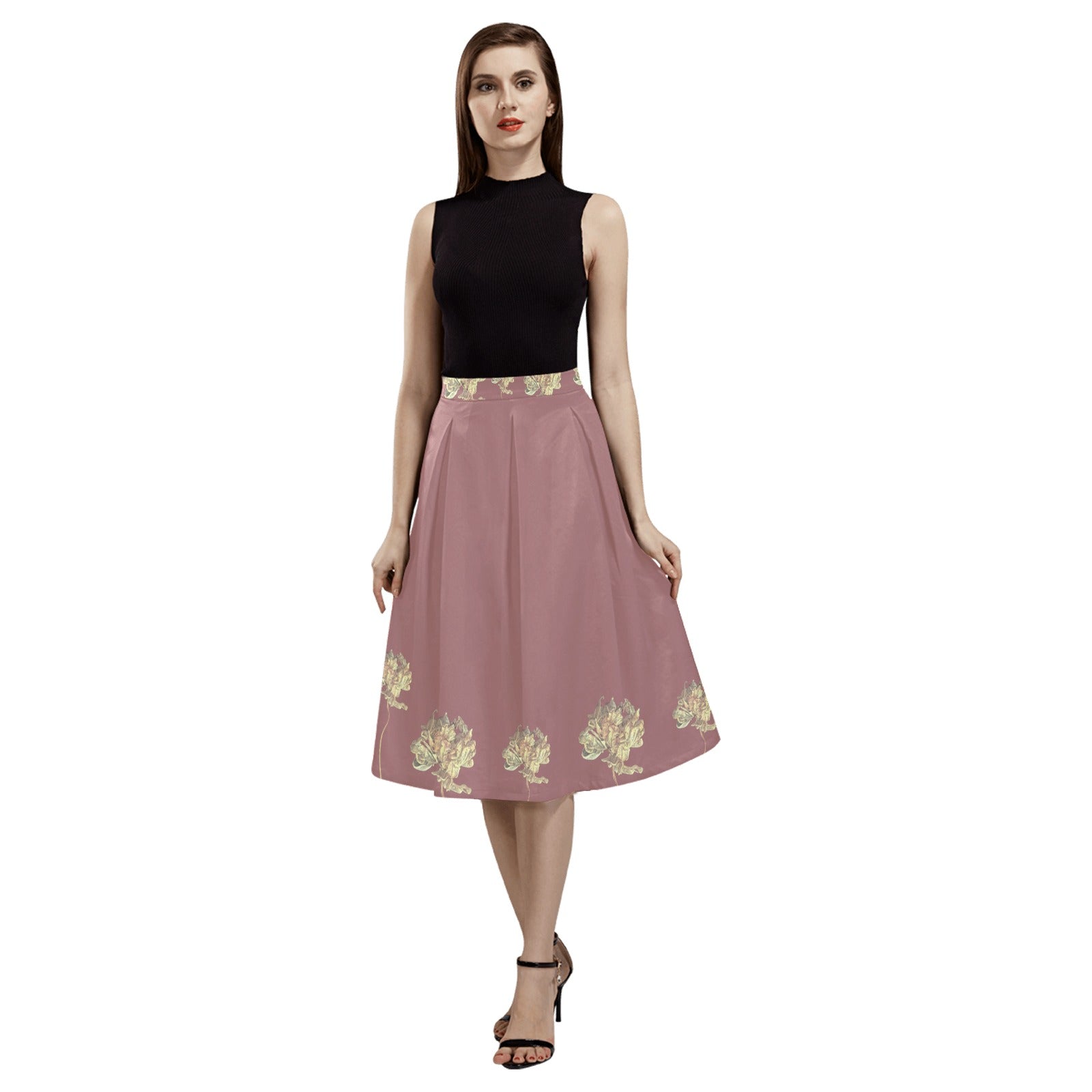 Single Tulip Old Rose Mnemosyne Women's Crepe Skirt - Lana Art Sweden