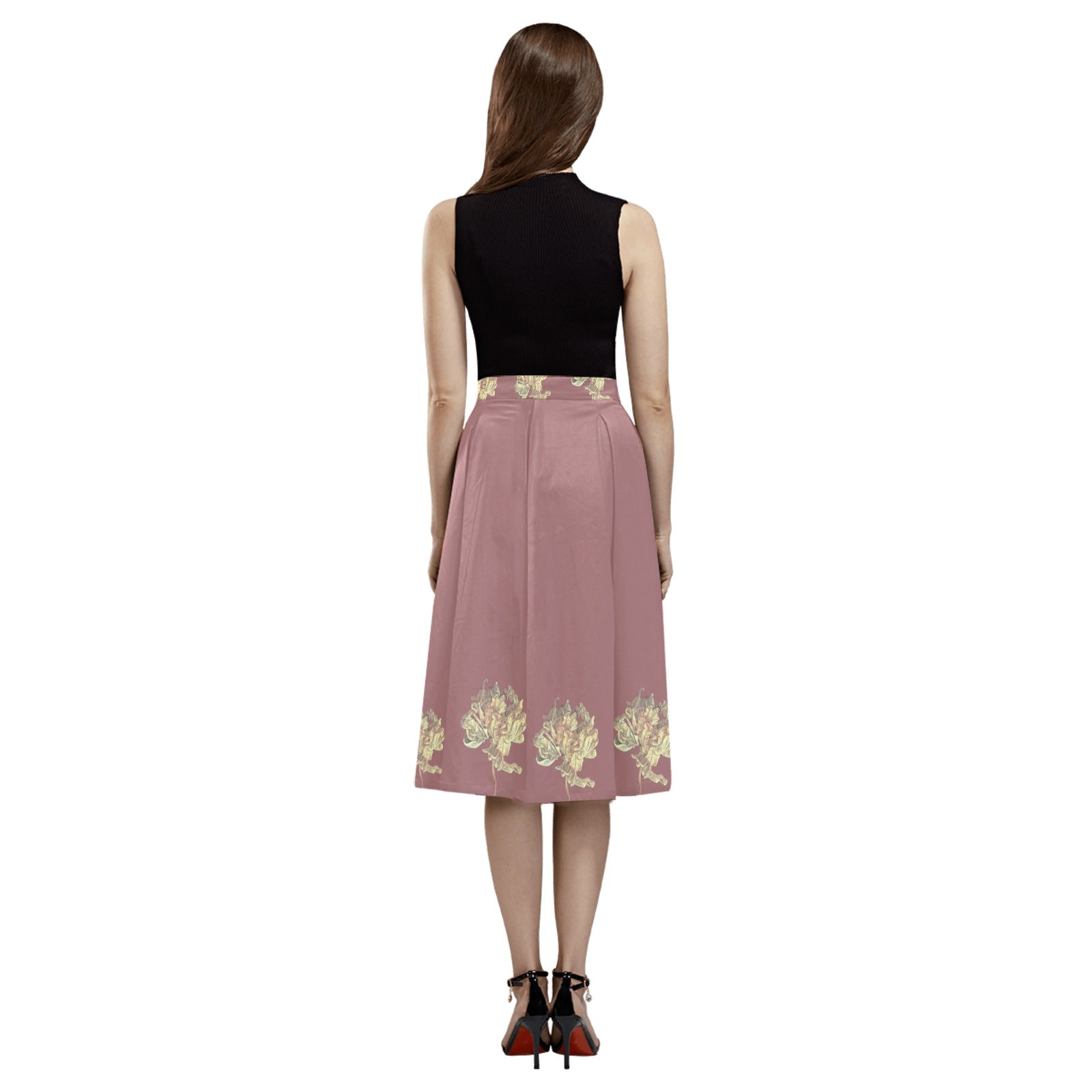 Single Tulip Old Rose Mnemosyne Women's Crepe Skirt - Lana Art Sweden