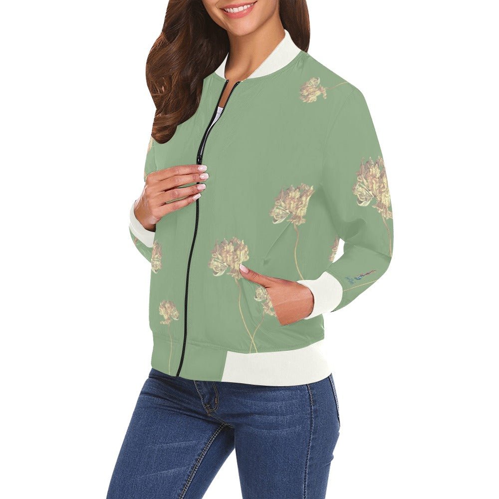 Single Tulip Sage Bomber Jacket for Women - Lana Art Sweden