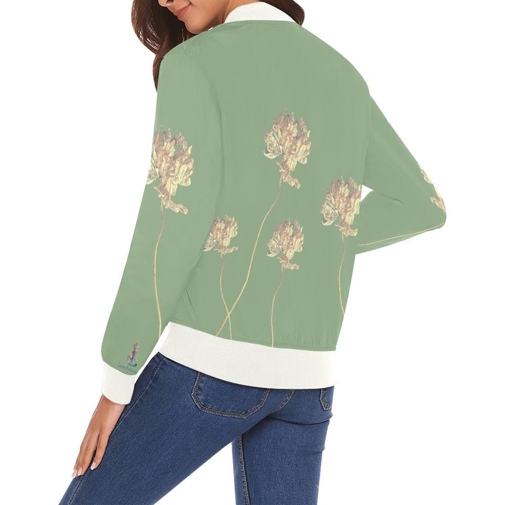 Single Tulip Sage Bomber Jacket for Women - Lana Art Sweden