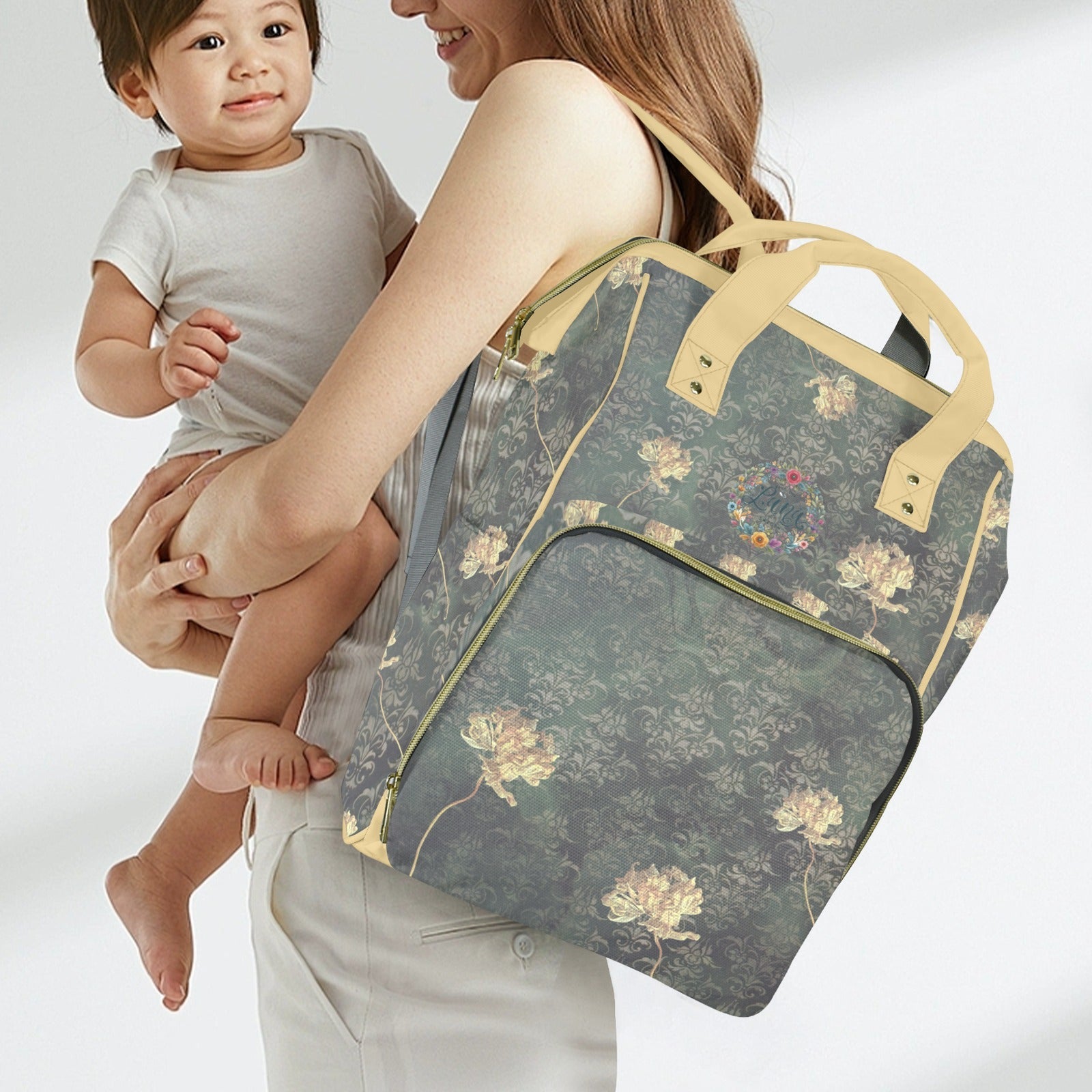 Single Tulip Wheat Multi - Function Travel Diaper Bag - Large - Lana Art Sweden