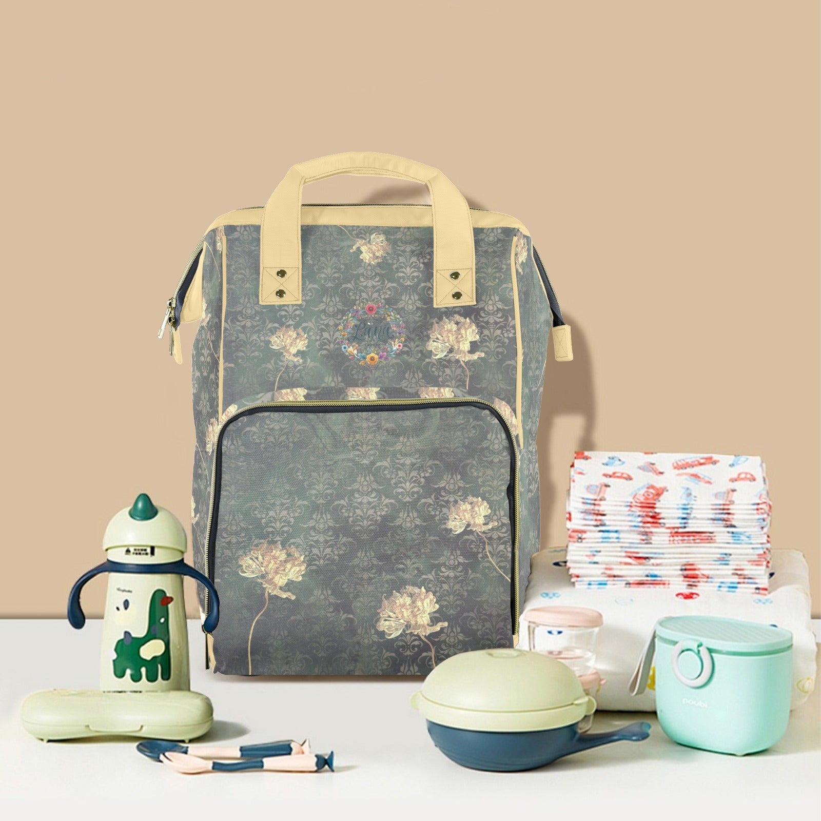Single Tulip Wheat Multi - Function Travel Diaper Bag - Large - Lana Art Sweden