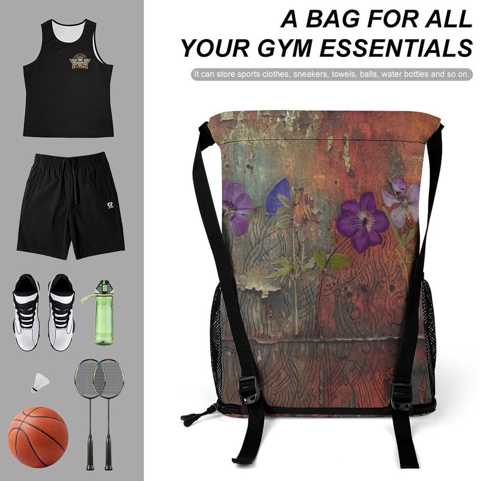 Sport Drawstring Super Light Backpack/Bag with Shoe Compartment - Lana Art Sweden