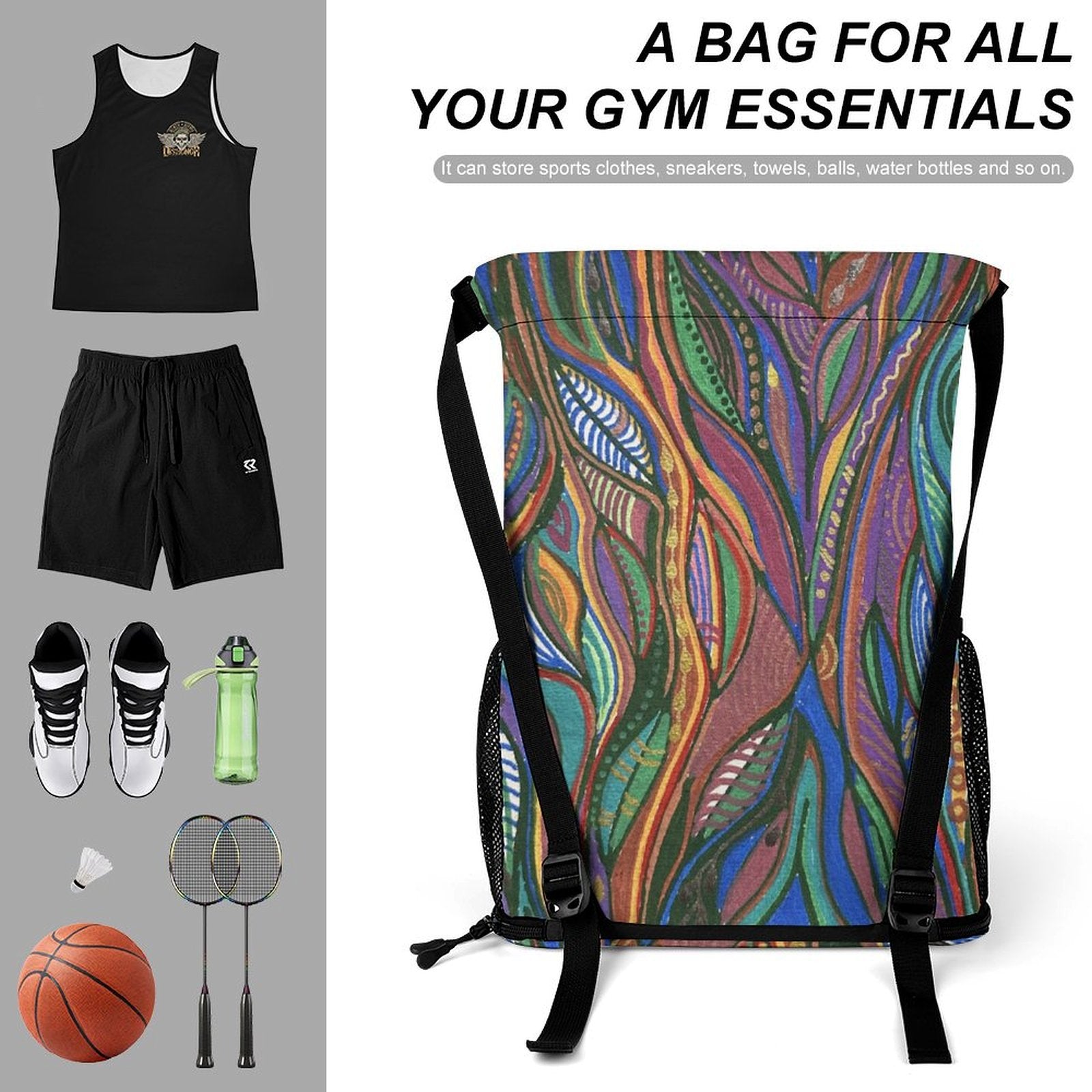 Sport Drawstring Super Light Backpack/Bag with Shoe Compartment - Lana Art Sweden