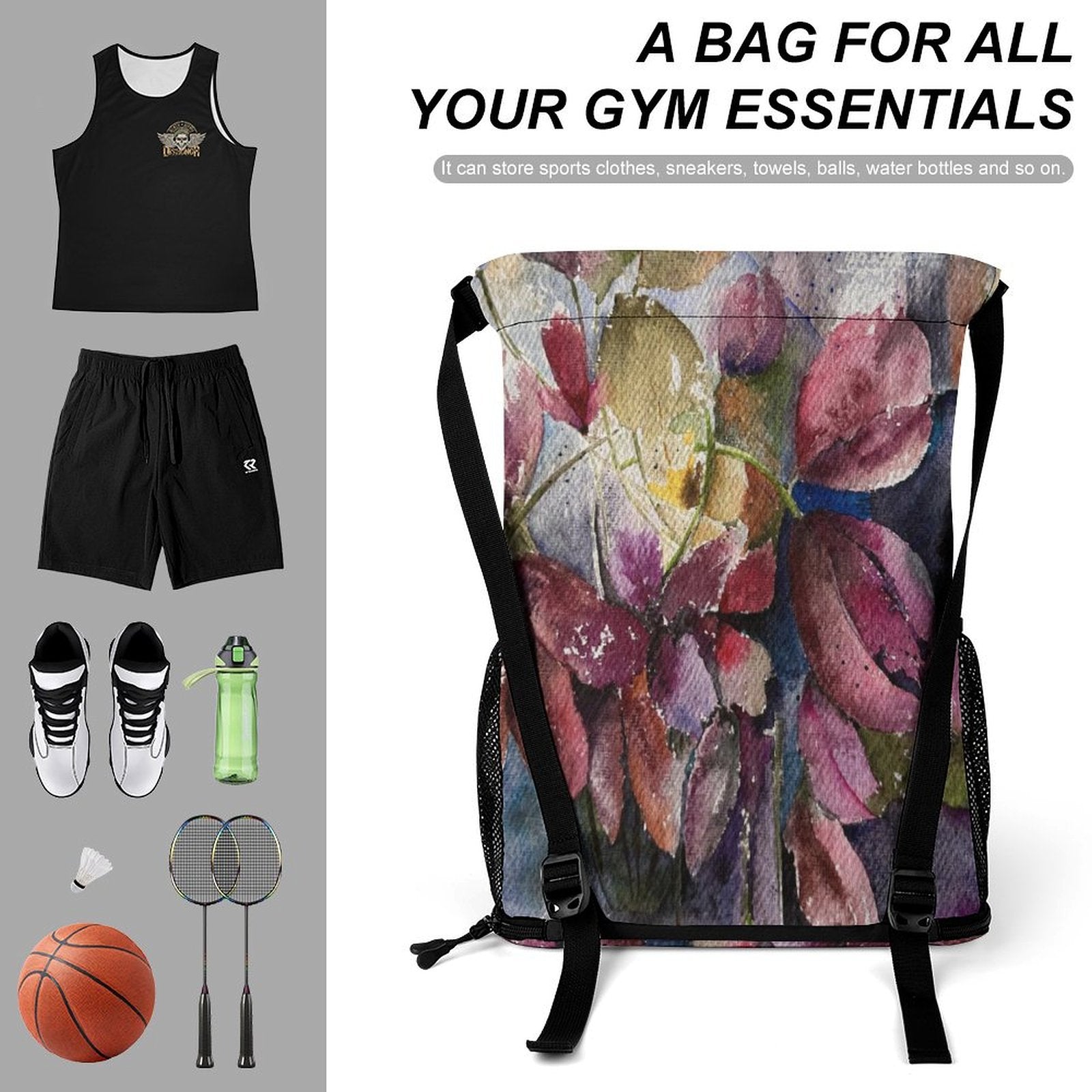 Sport Drawstring Super Light Backpack/Bag with Shoe Compartment - Lana Art Sweden