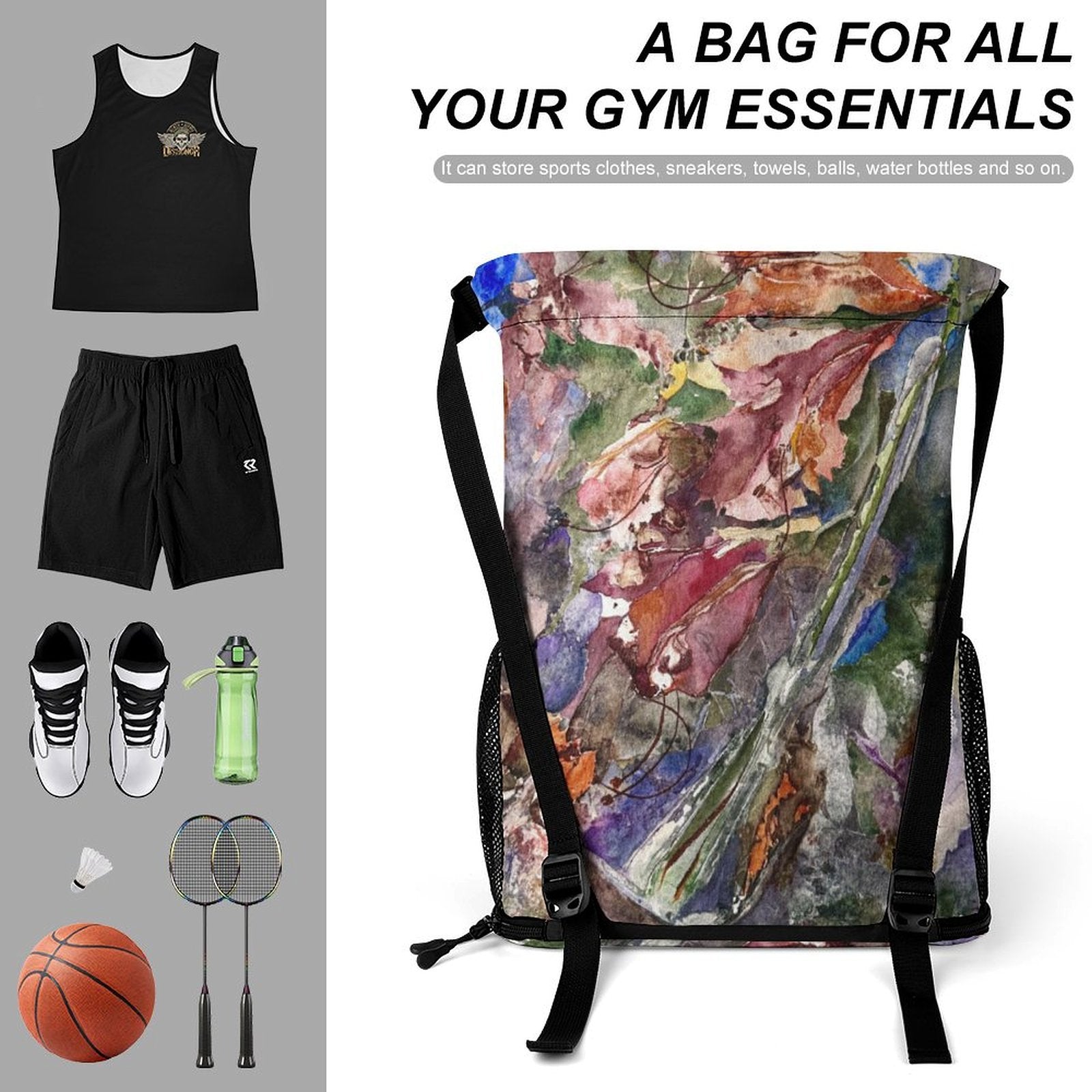 Sport Drawstring Super Light Backpack/Bag with Shoe Compartment - Lana Art Sweden