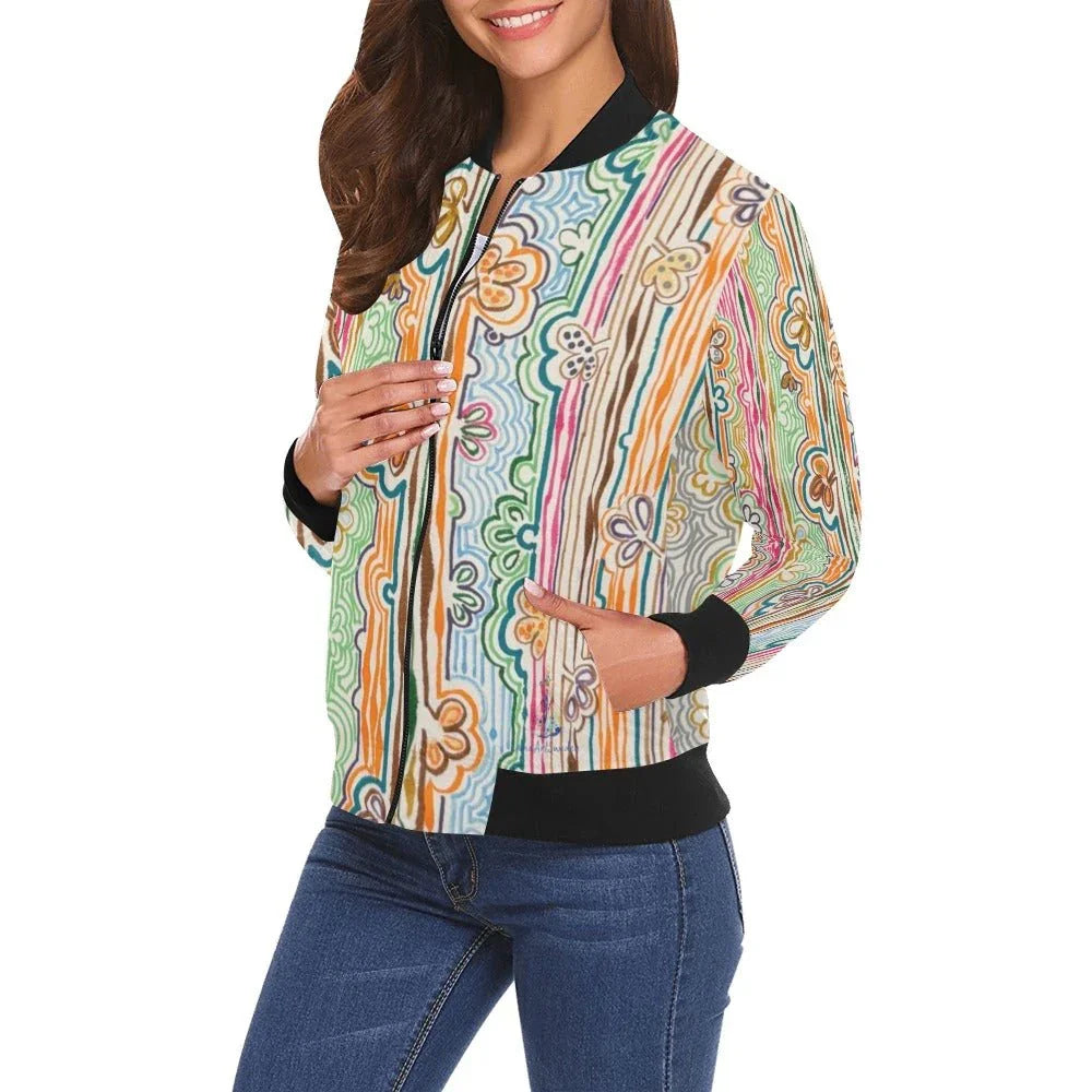 Spring Fever All Over Print Bomber Jacket for Women - Lana Art Sweden