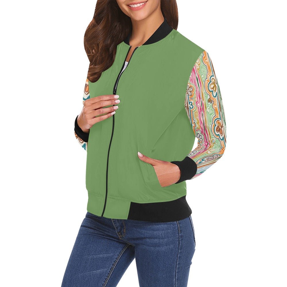 Spring Fever Sleeves All Over Print Bomber Jacket for Women - Lana Art Sweden
