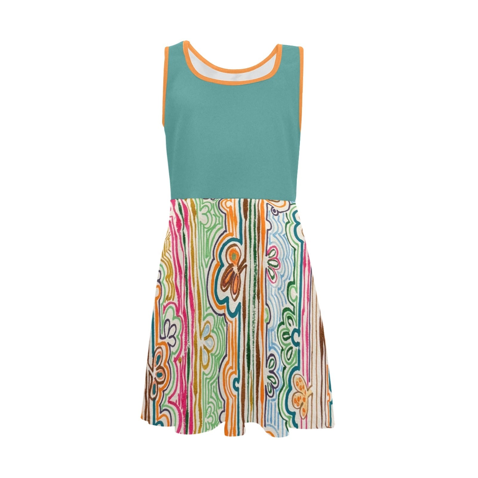 Spring Fever Teal Combo Girls' Sleeveless Sundress - Lana Art Sweden