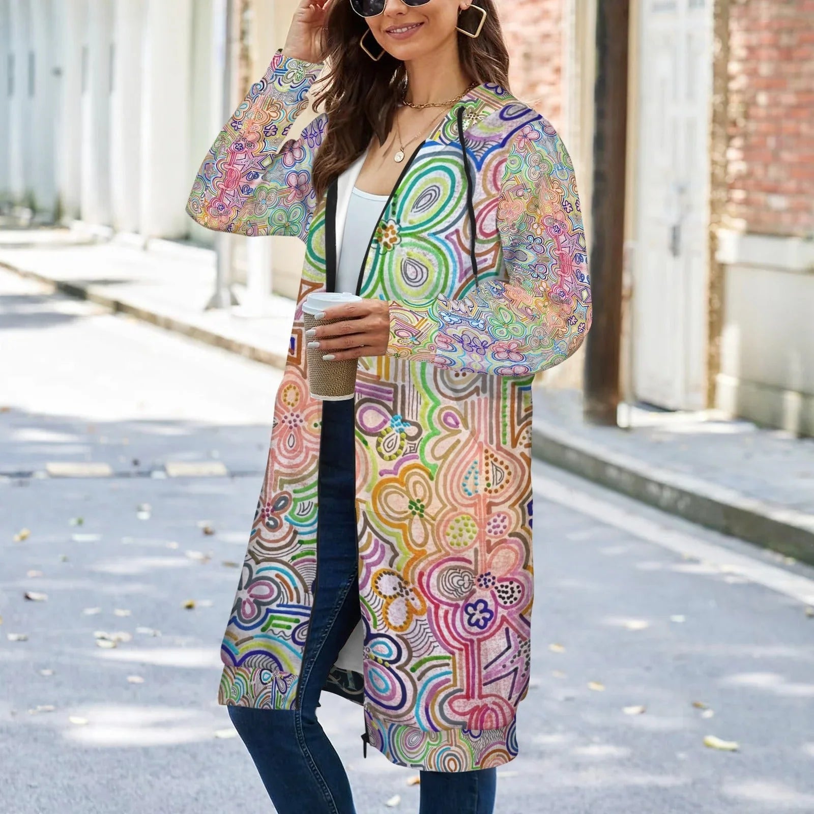 Summer Thrills Mega Women's Long Hooded Jacket - Lana Art Sweden