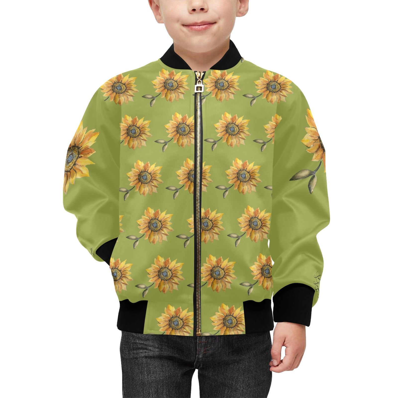 Sun Flower Kids' Bomber Jacket with Pockets (Model H40) - Lana Art Sweden