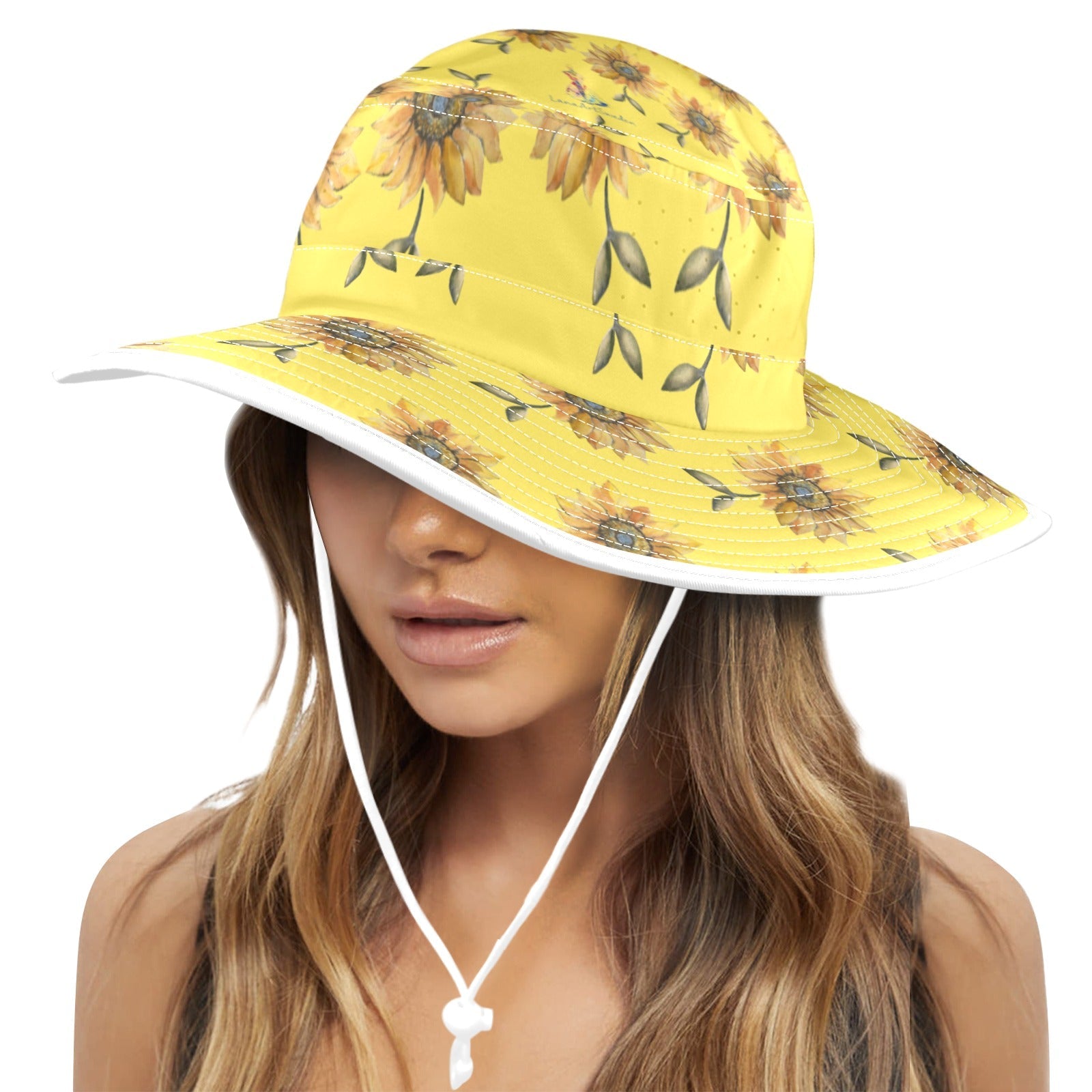 Sun Flower Lemon Curd Wide Brim Bucket Hat - Lana Art Sweden