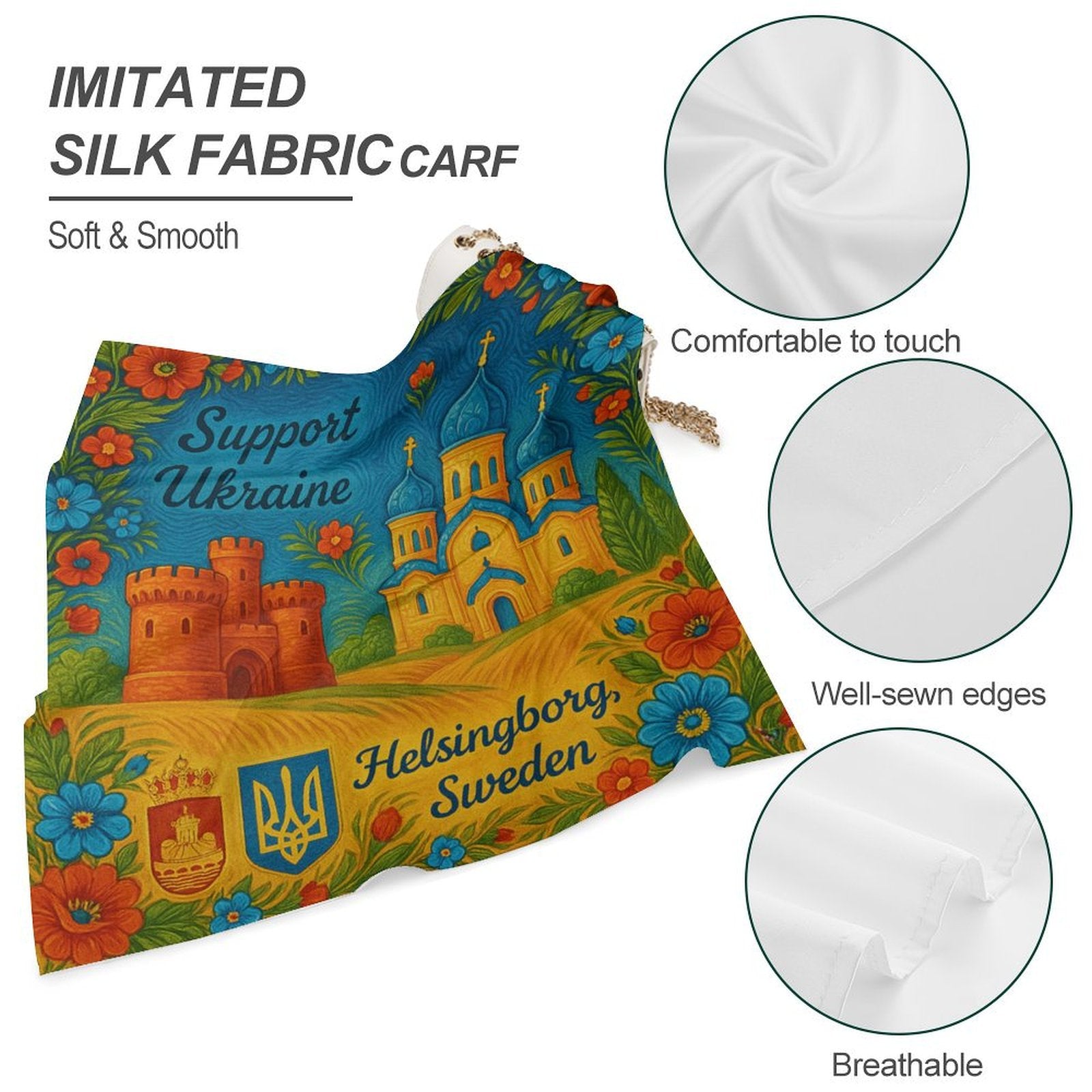 Support Ukraine 3 Kerchief All Over Print Scarf - Lana Art Sweden