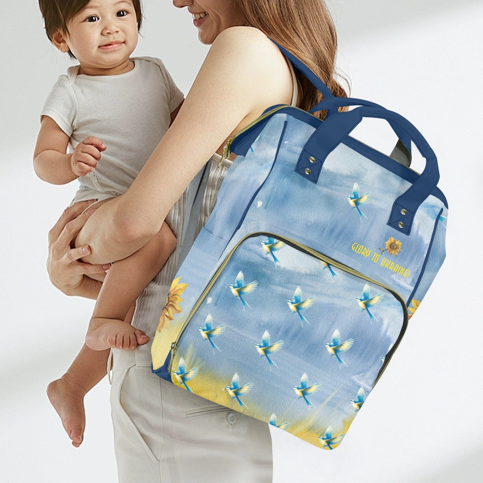 Support Ukraine Hirondelle Multi - Function Travel Diaper Bag - Large - Lana Art Sweden