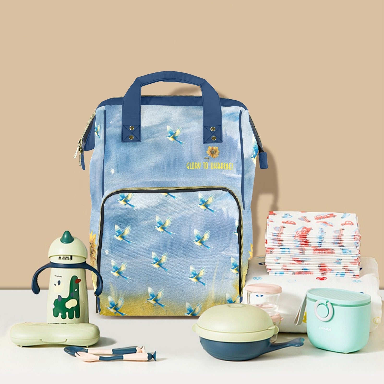 Support Ukraine Hirondelle Multi - Function Travel Diaper Bag - Large - Lana Art Sweden