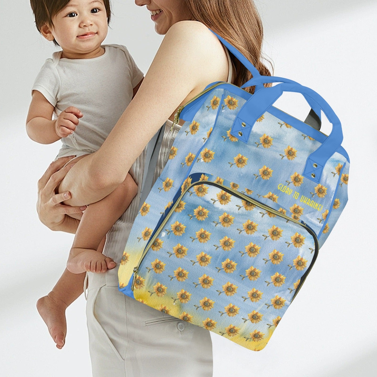 Support Ukraine Sunflowers Multi - Function Travel Diaper Bag - Large - Lana Art Sweden