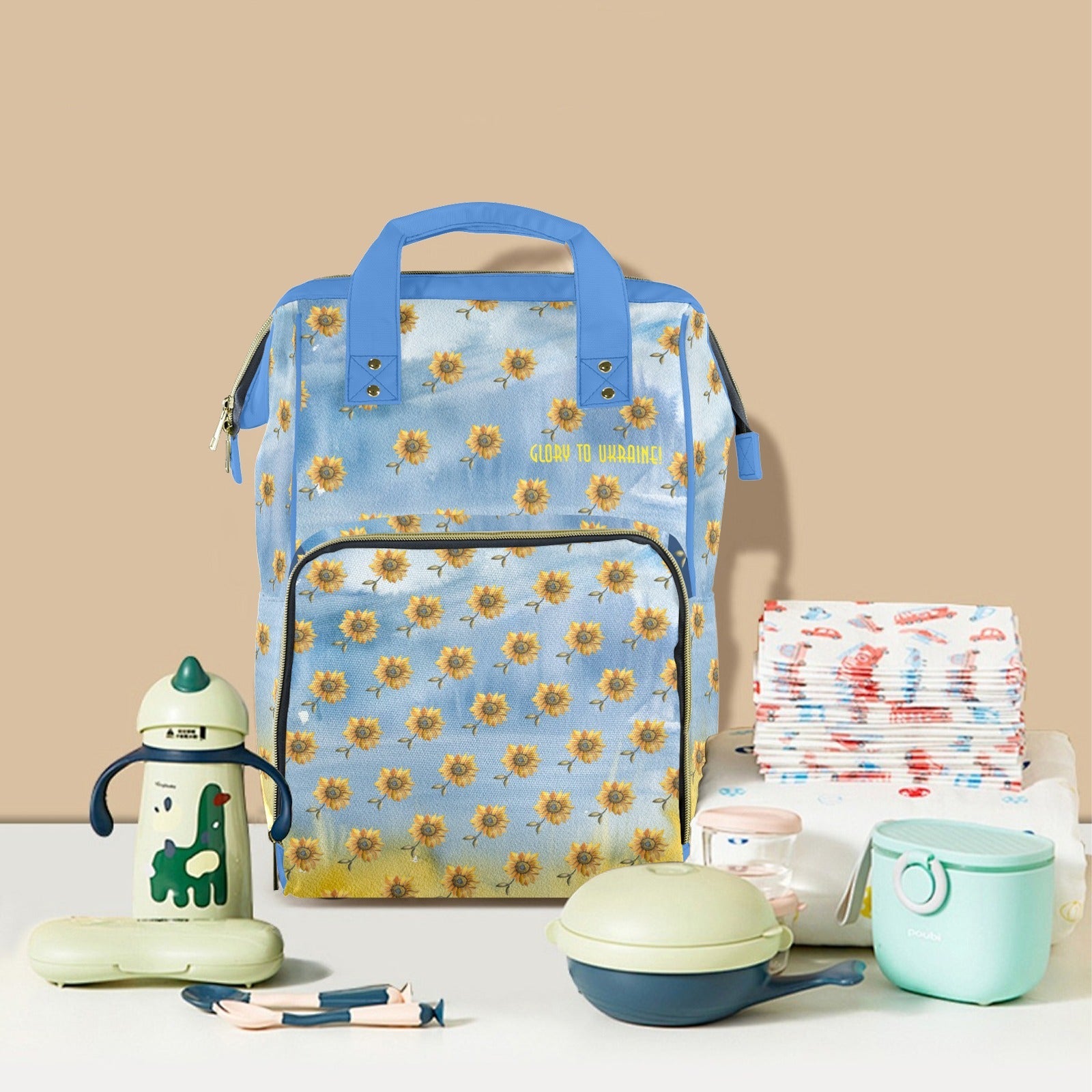 Support Ukraine Sunflowers Multi - Function Travel Diaper Bag - Large - Lana Art Sweden