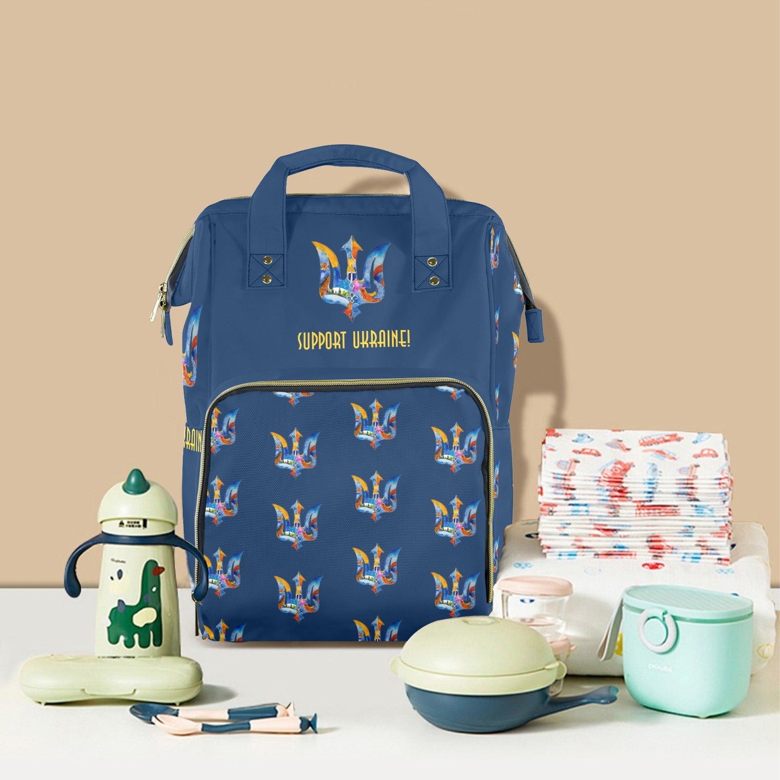 Support Ukraine Trident Multi - Function Travel Diaper Bag - Large - Lana Art Sweden