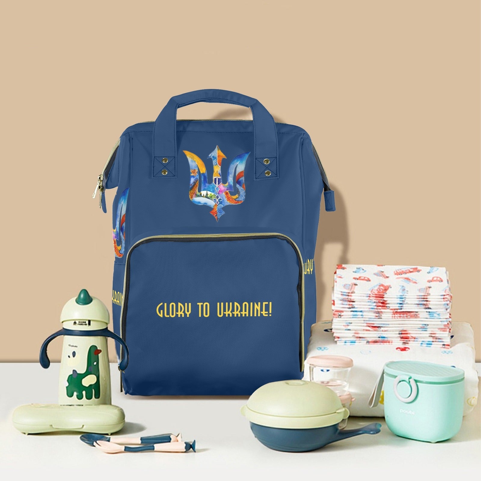 Support Ukraine Trident Multi - Function Travel Diaper Bag - Large - Lana Art Sweden