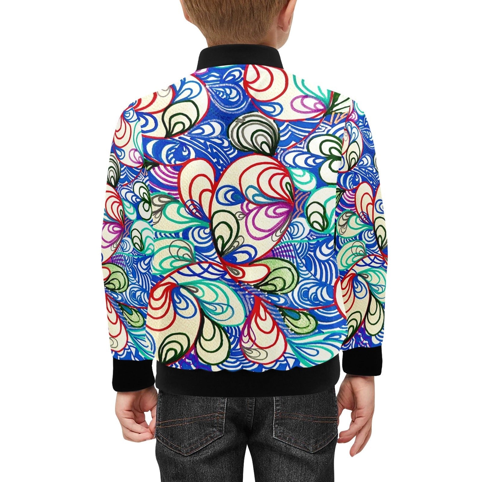 Swirls in Blue Bright Kids' lined My City Bomber Jacket with Pockets - Lana Art Sweden